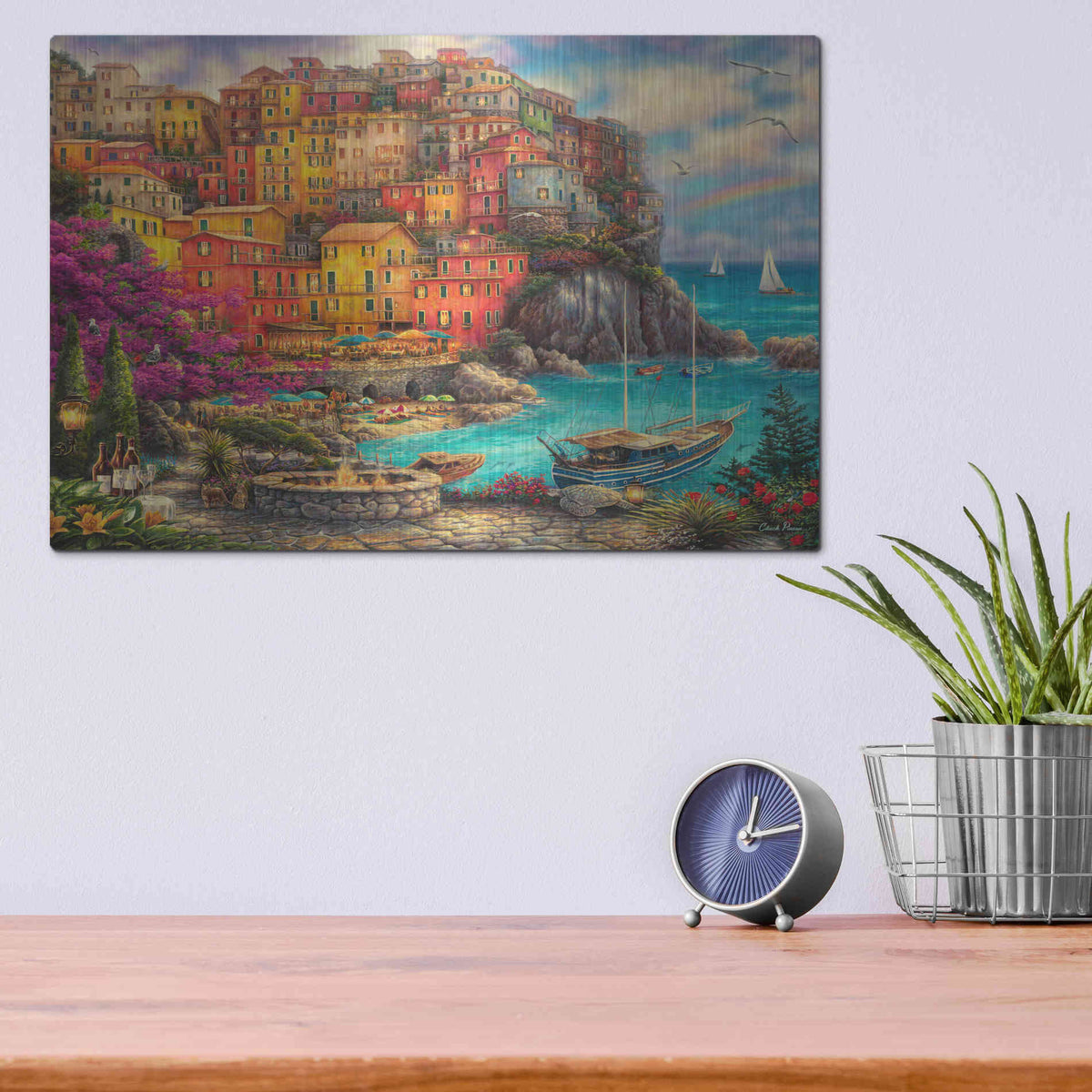 Luxe Metal Art 'A Beautiful Day at Cinque Terre' by Chuck Pinson, Metal Wall Art,16x12