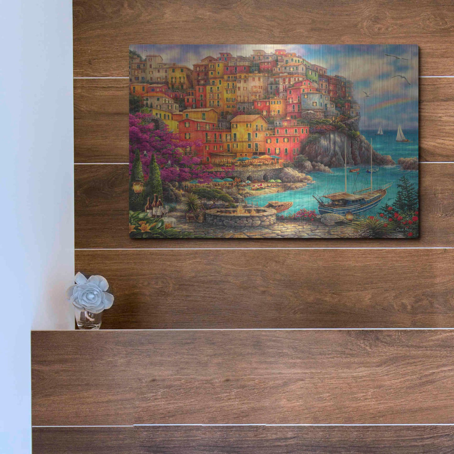 Luxe Metal Art 'A Beautiful Day at Cinque Terre' by Chuck Pinson, Metal Wall Art,16x12