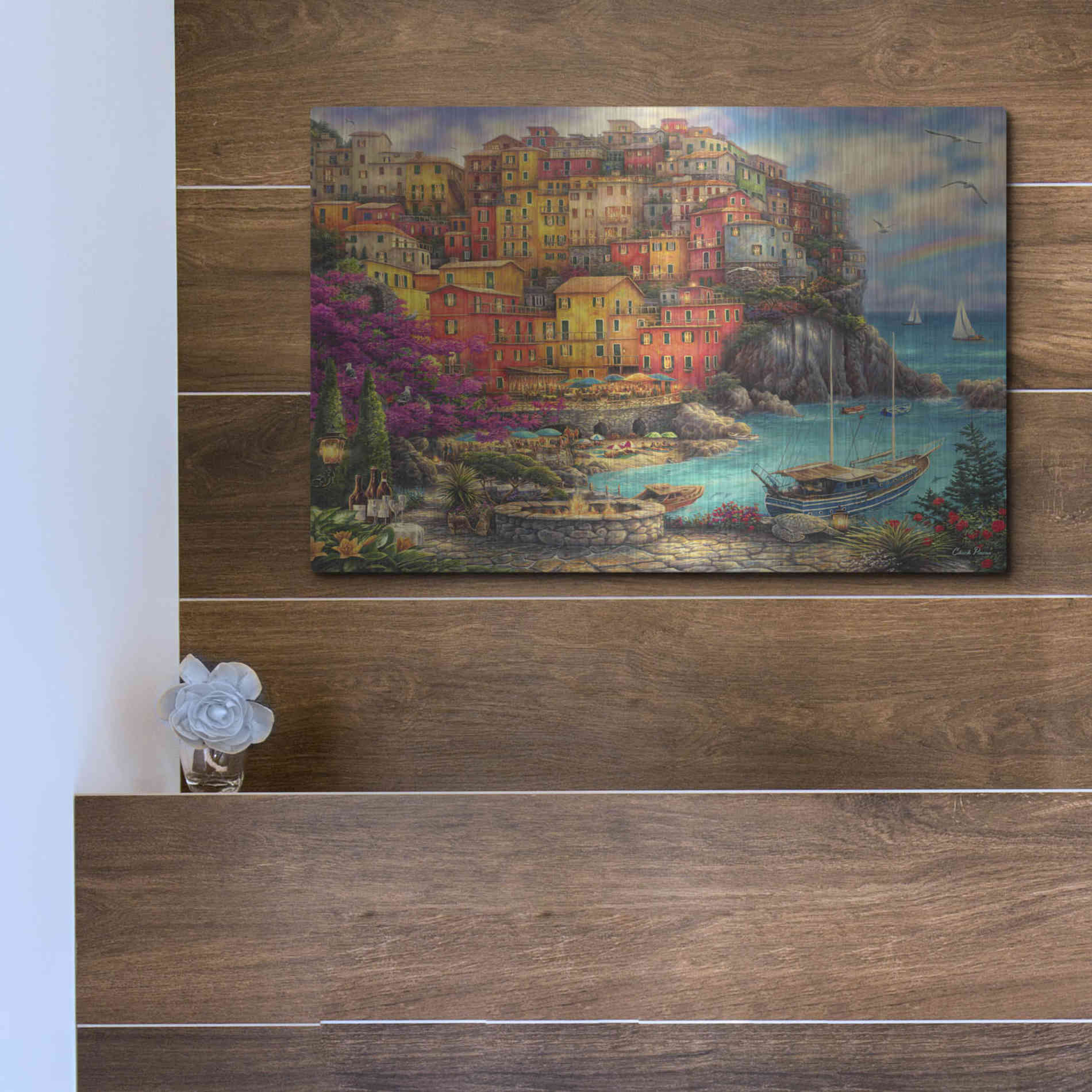 Luxe Metal Art 'A Beautiful Day at Cinque Terre' by Chuck Pinson, Metal Wall Art,16x12