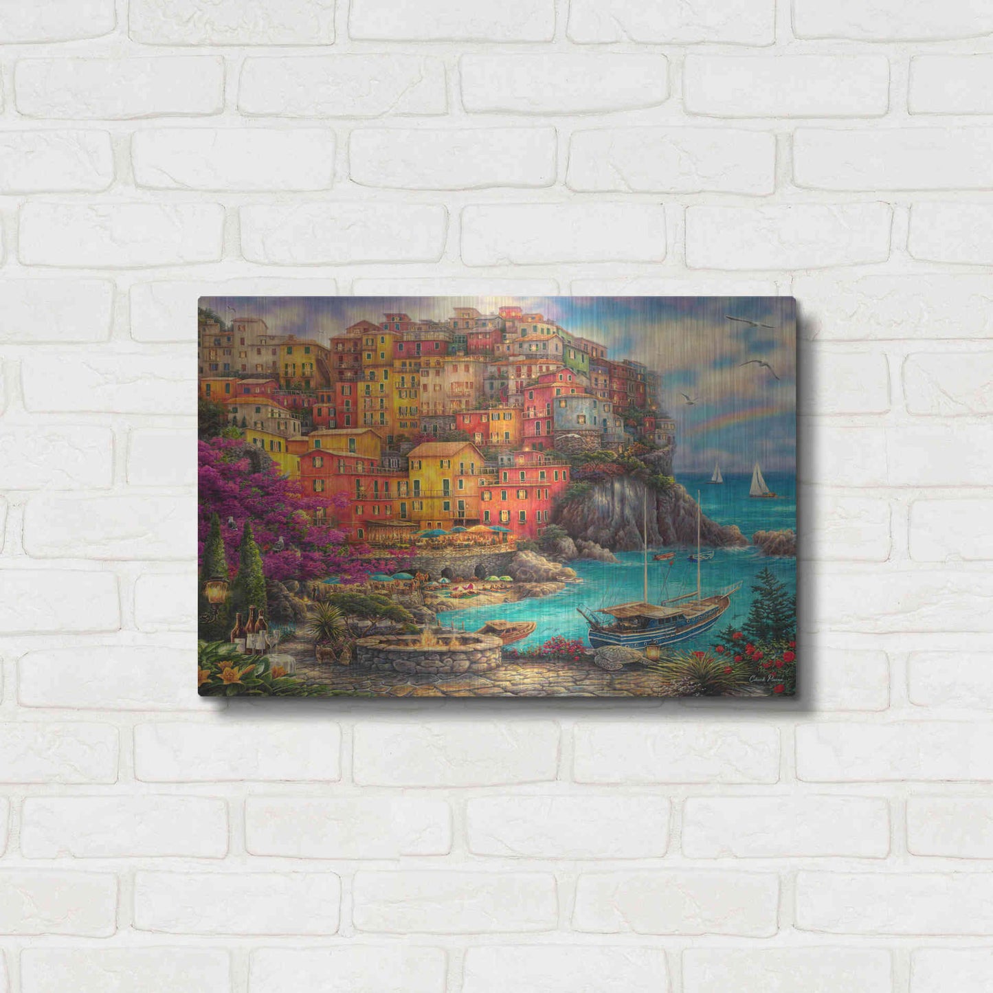 Luxe Metal Art 'A Beautiful Day at Cinque Terre' by Chuck Pinson, Metal Wall Art,24x16