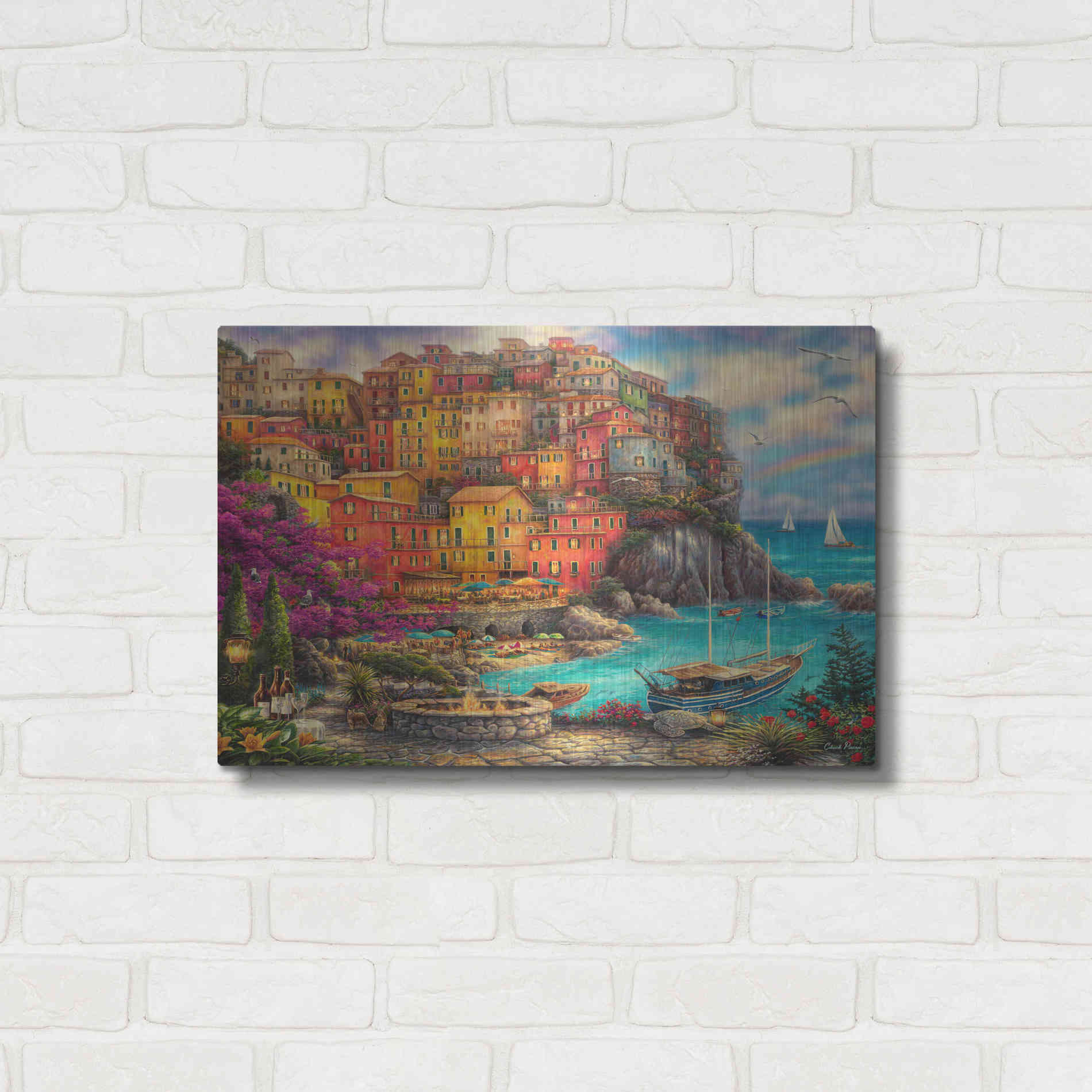 Luxe Metal Art 'A Beautiful Day at Cinque Terre' by Chuck Pinson, Metal Wall Art,24x16