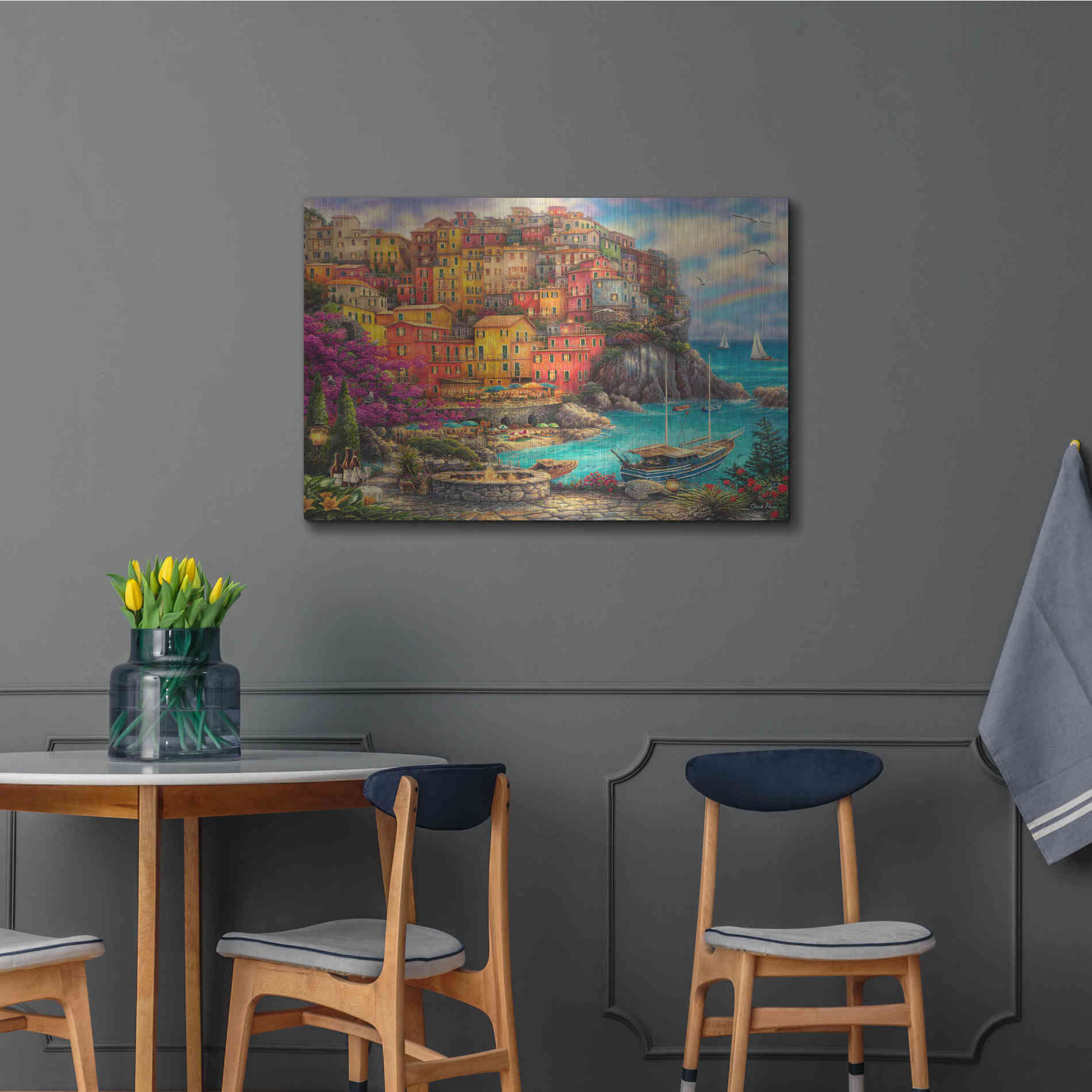Luxe Metal Art 'A Beautiful Day at Cinque Terre' by Chuck Pinson, Metal Wall Art,36x24