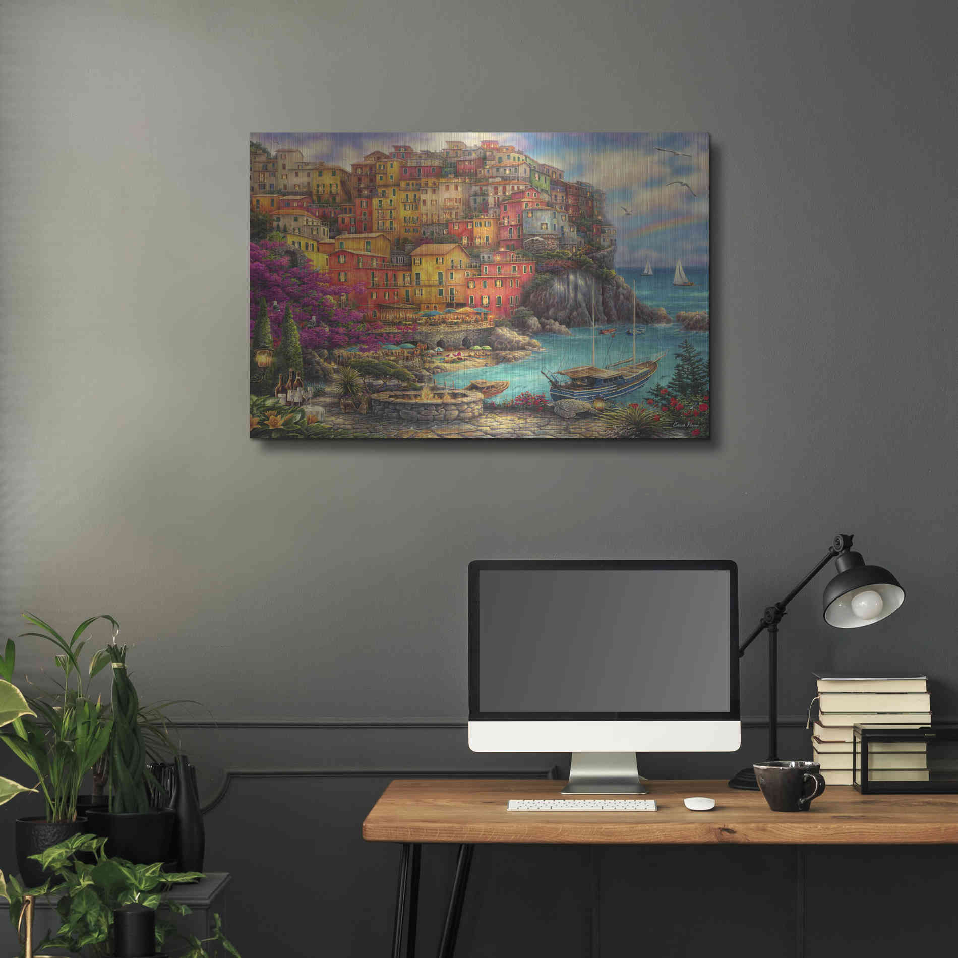Luxe Metal Art 'A Beautiful Day at Cinque Terre' by Chuck Pinson, Metal Wall Art,36x24