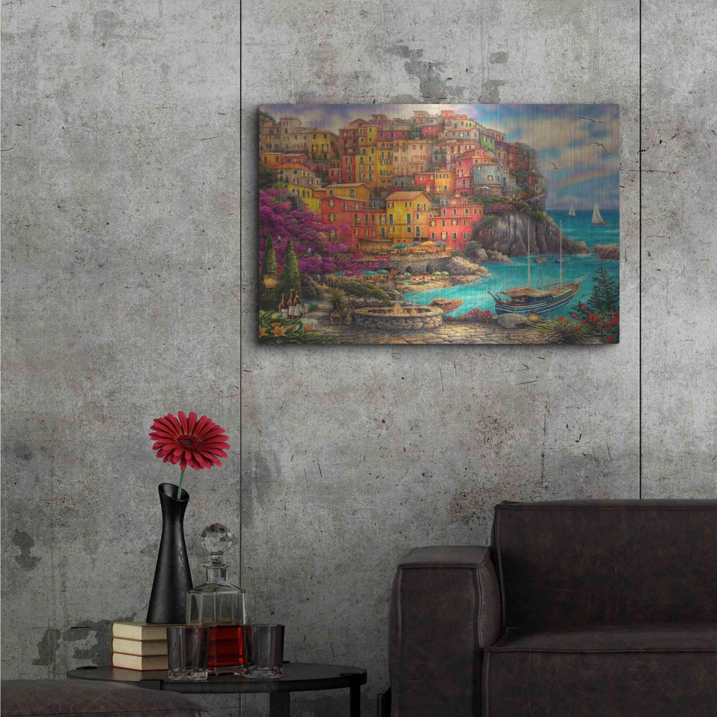Luxe Metal Art 'A Beautiful Day at Cinque Terre' by Chuck Pinson, Metal Wall Art,36x24