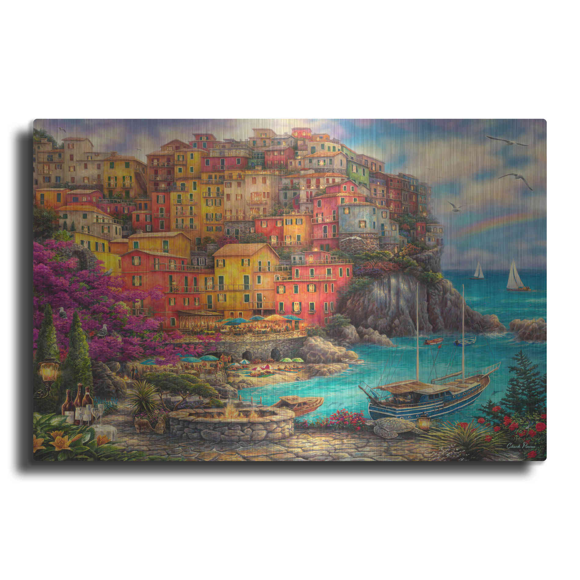Luxe Metal Art 'A Beautiful Day at Cinque Terre' by Chuck Pinson, Metal Wall Art