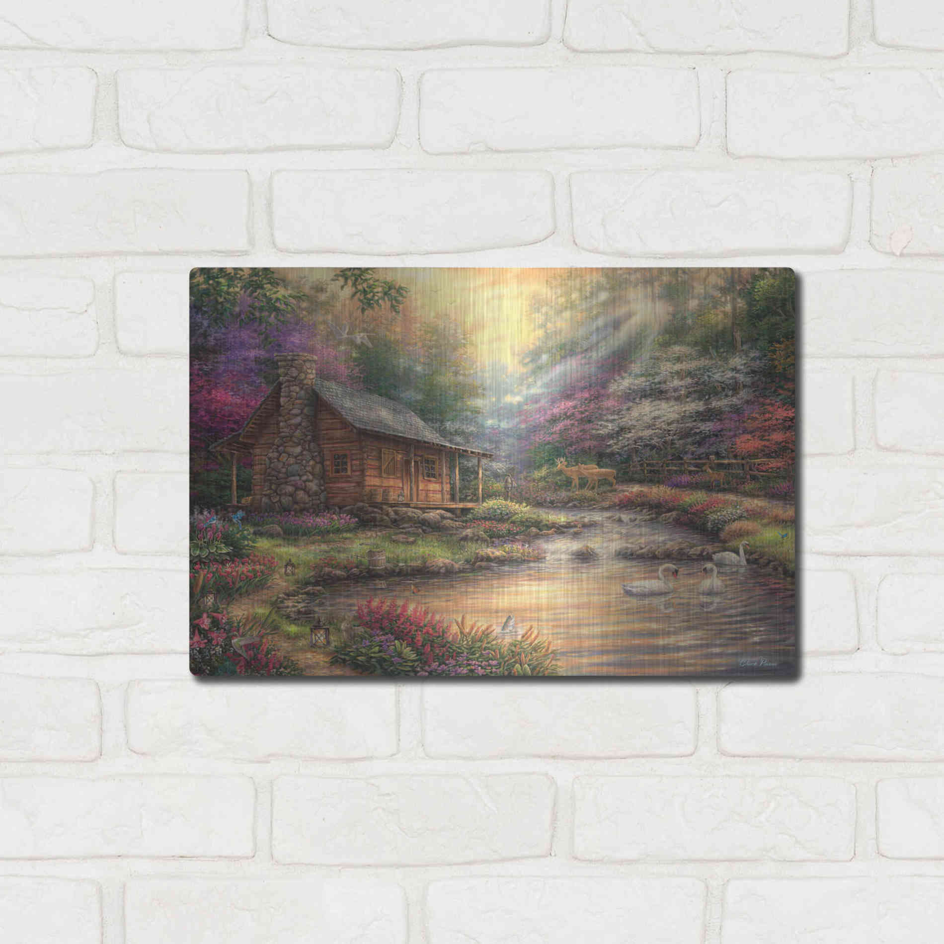 Luxe Metal Art 'Brookside Retreat' by Chuck Pinson, Metal Wall Art,16x12