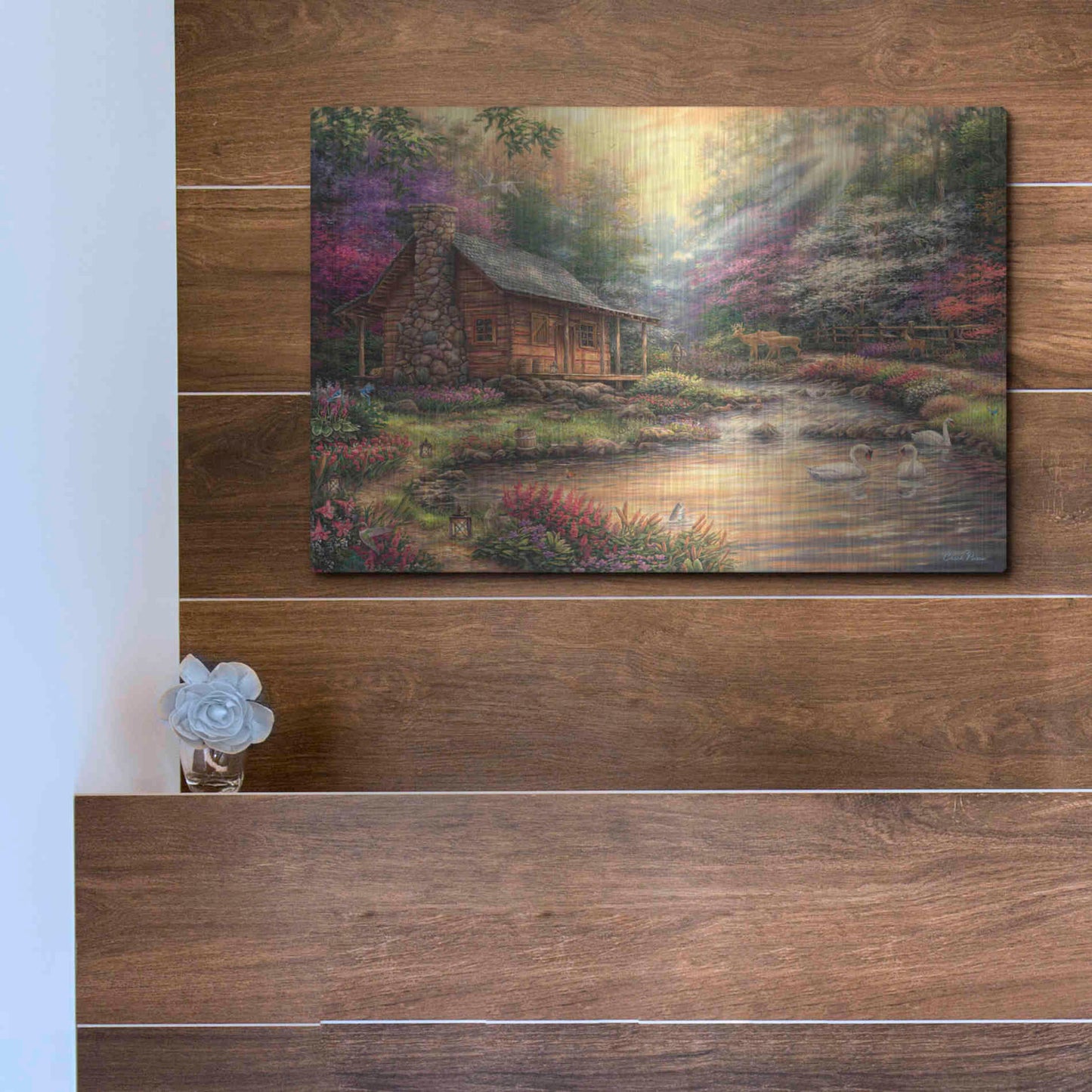 Luxe Metal Art 'Brookside Retreat' by Chuck Pinson, Metal Wall Art,16x12