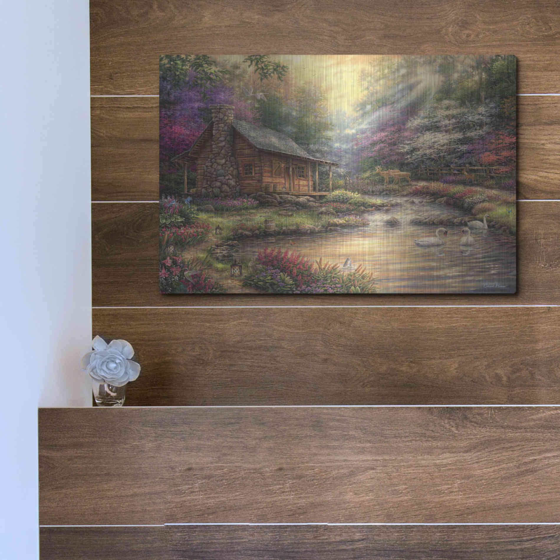 Luxe Metal Art 'Brookside Retreat' by Chuck Pinson, Metal Wall Art,16x12