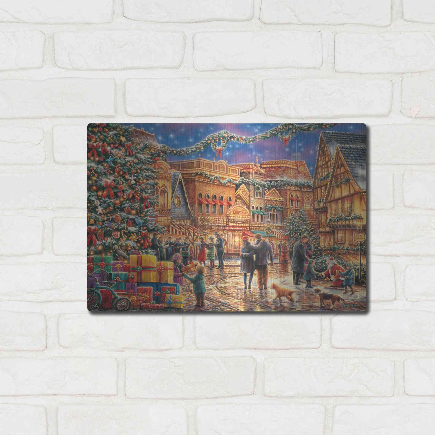 Luxe Metal Art 'Christmas at Town Square' by Chuck Pinson, Metal Wall Art,16x12