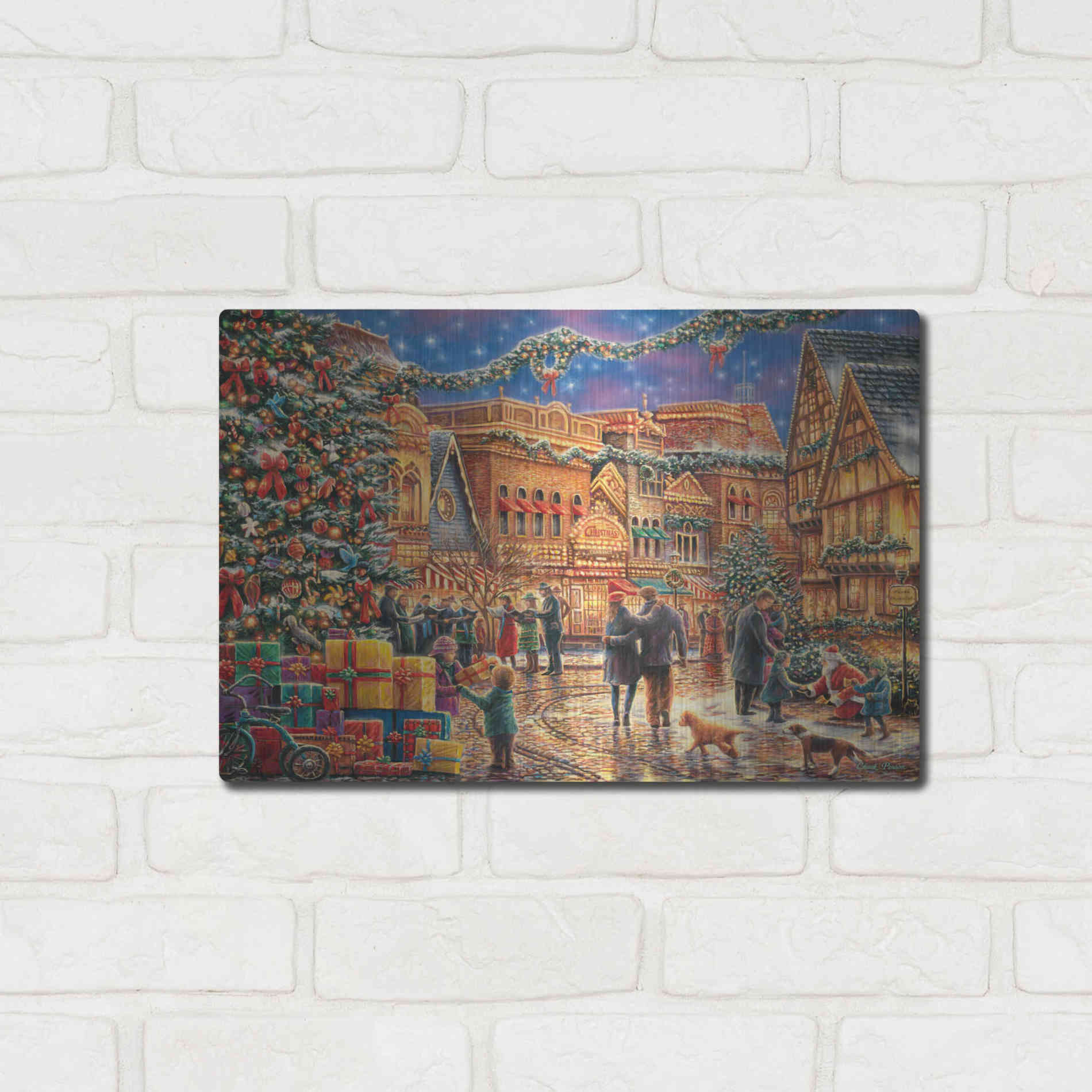 Luxe Metal Art 'Christmas at Town Square' by Chuck Pinson, Metal Wall Art,16x12