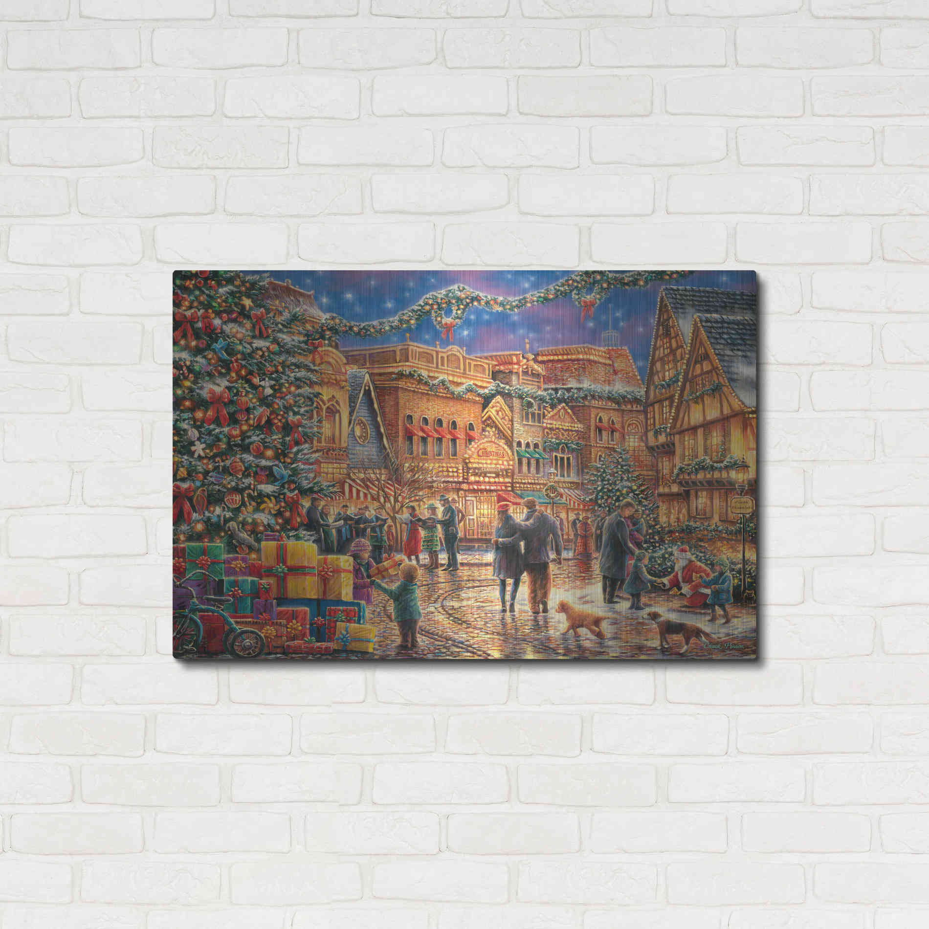 Luxe Metal Art 'Christmas at Town Square' by Chuck Pinson, Metal Wall Art,36x24