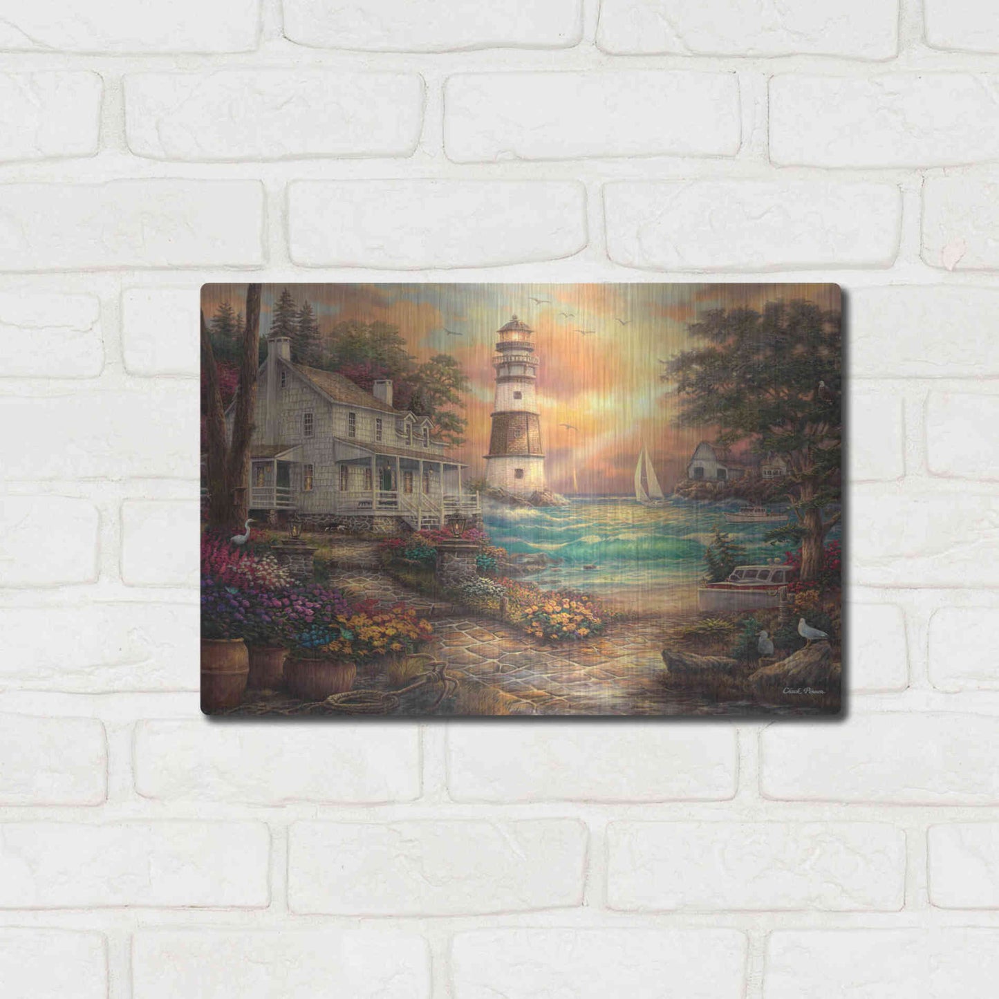 Luxe Metal Art 'Cottage' by the Sea' by Chuck Pinson, Metal Wall Art,16x12