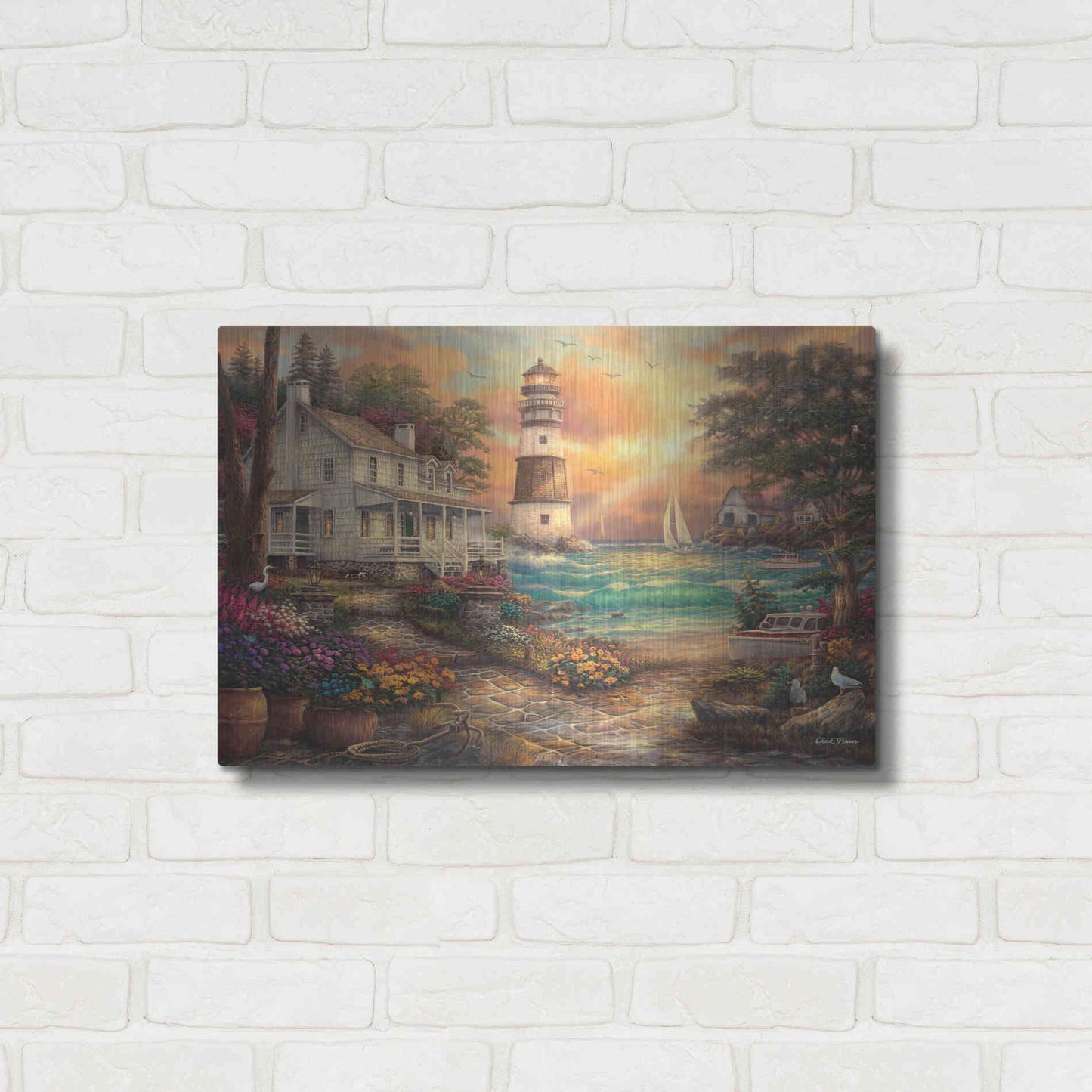 Luxe Metal Art 'Cottage' by the Sea' by Chuck Pinson, Metal Wall Art,24x16