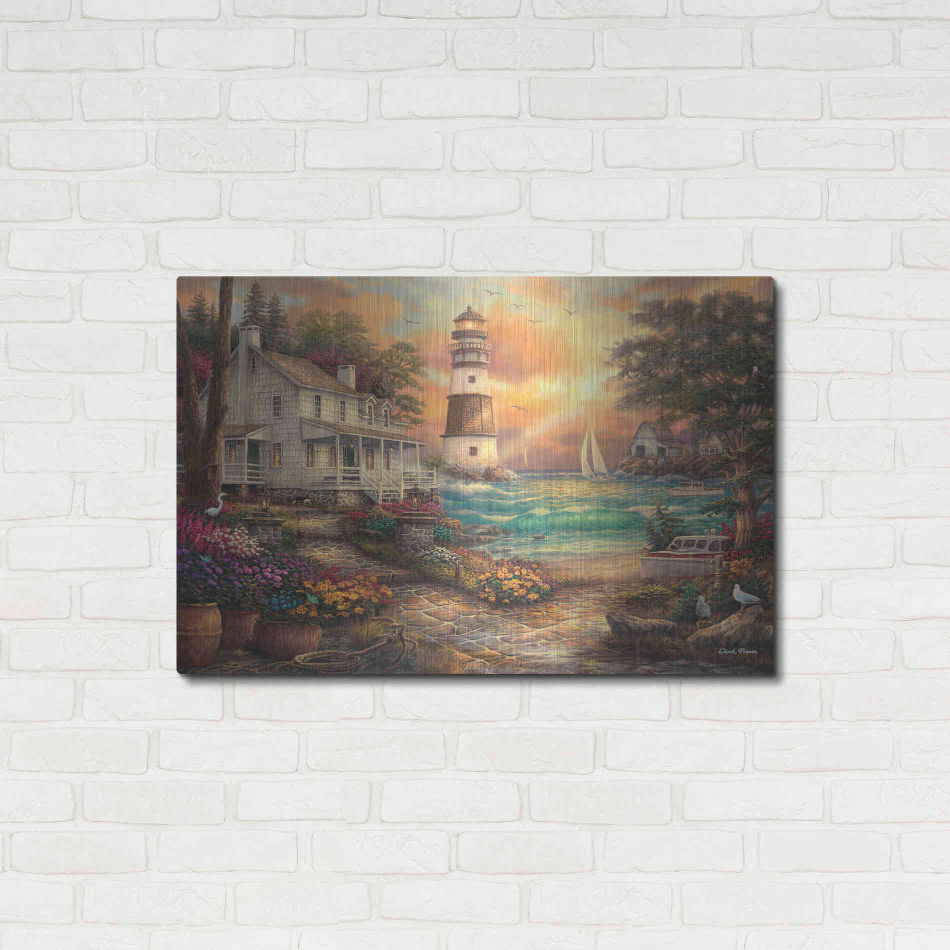 Luxe Metal Art 'Cottage' by the Sea' by Chuck Pinson, Metal Wall Art,36x24