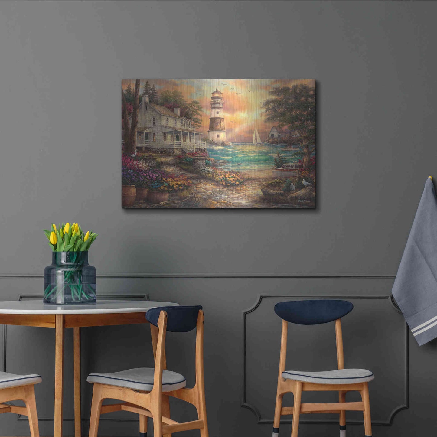 Luxe Metal Art 'Cottage' by the Sea' by Chuck Pinson, Metal Wall Art,36x24