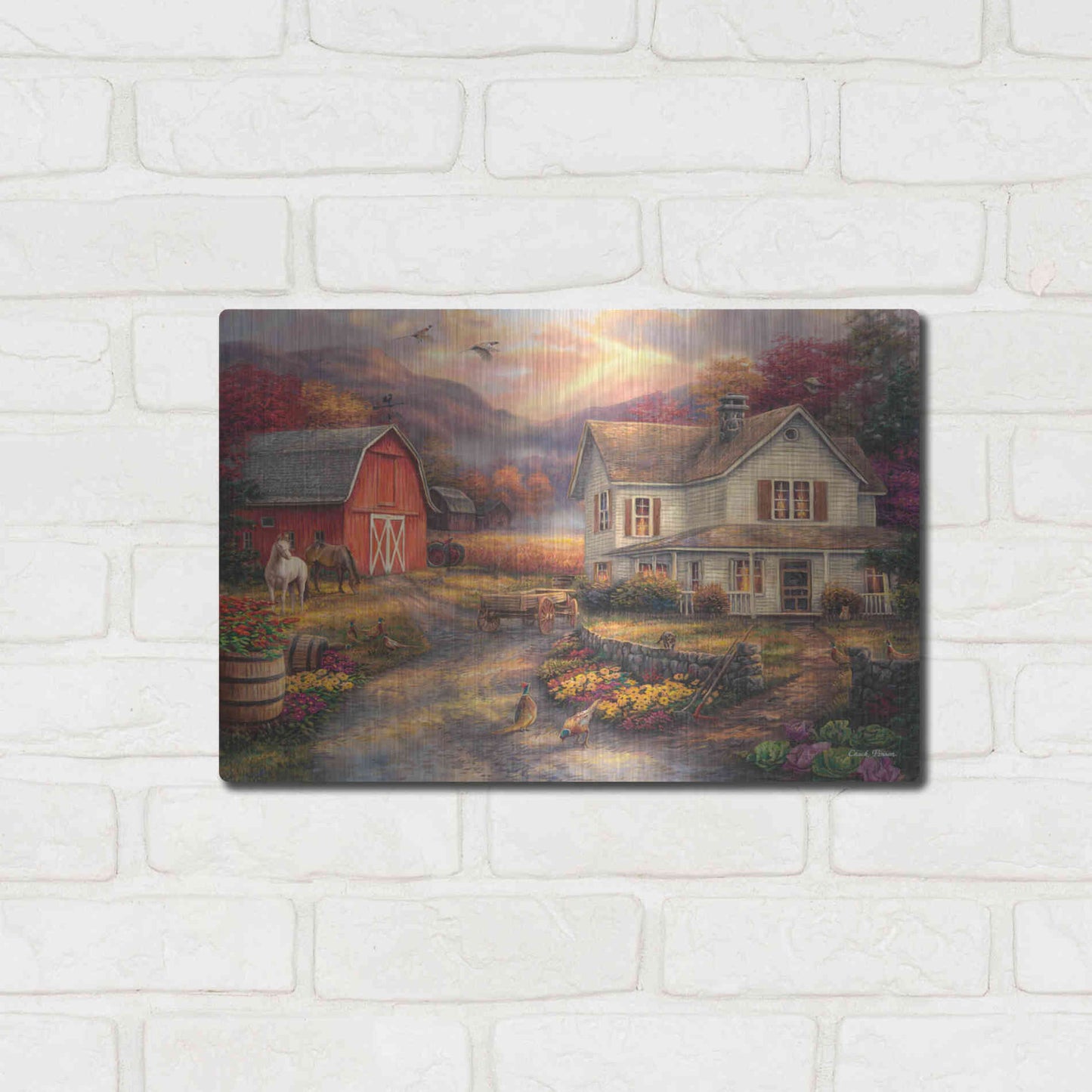 Luxe Metal Art 'Relaxing on the Farm' by Chuck Pinson, Metal Wall Art,16x12