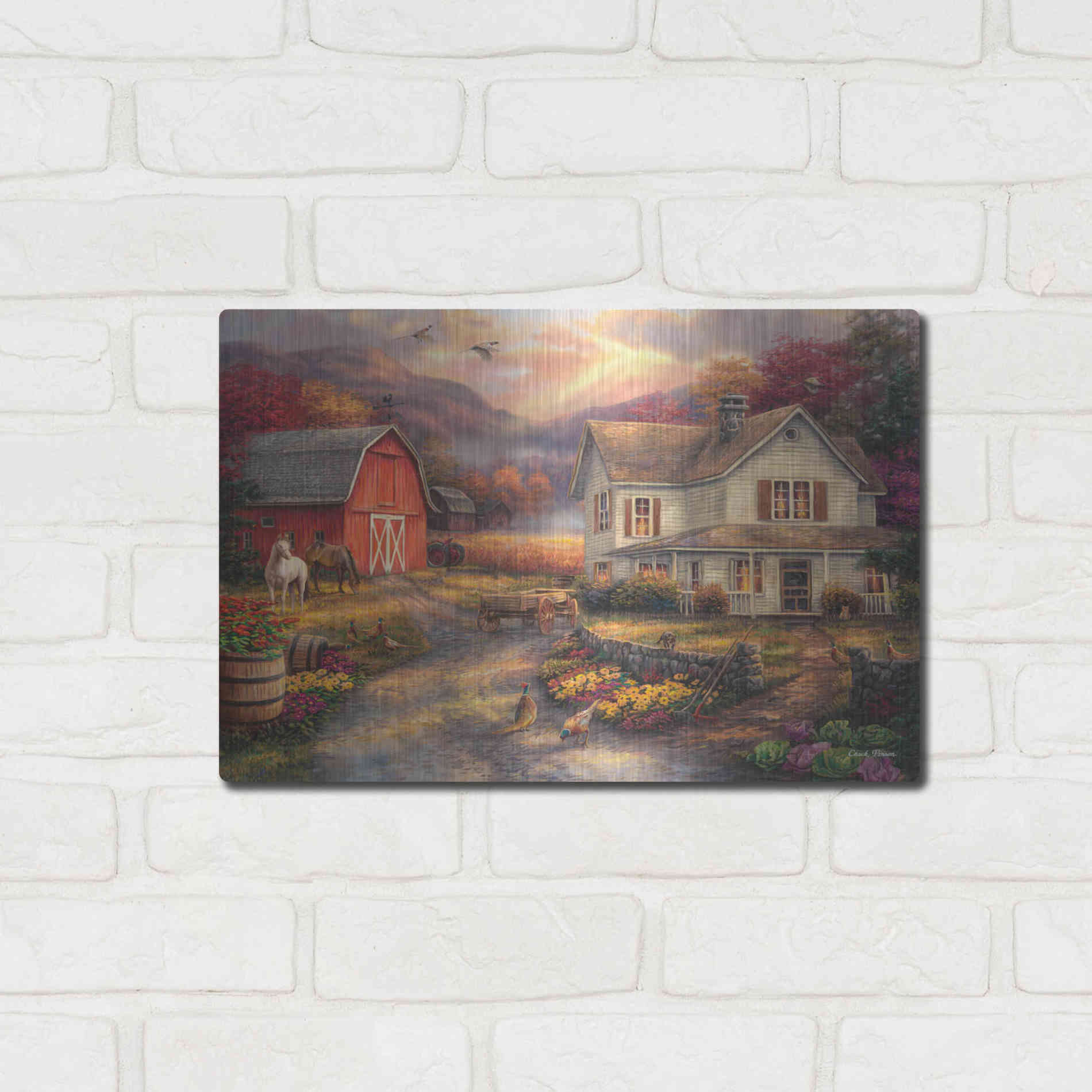 Luxe Metal Art 'Relaxing on the Farm' by Chuck Pinson, Metal Wall Art,16x12
