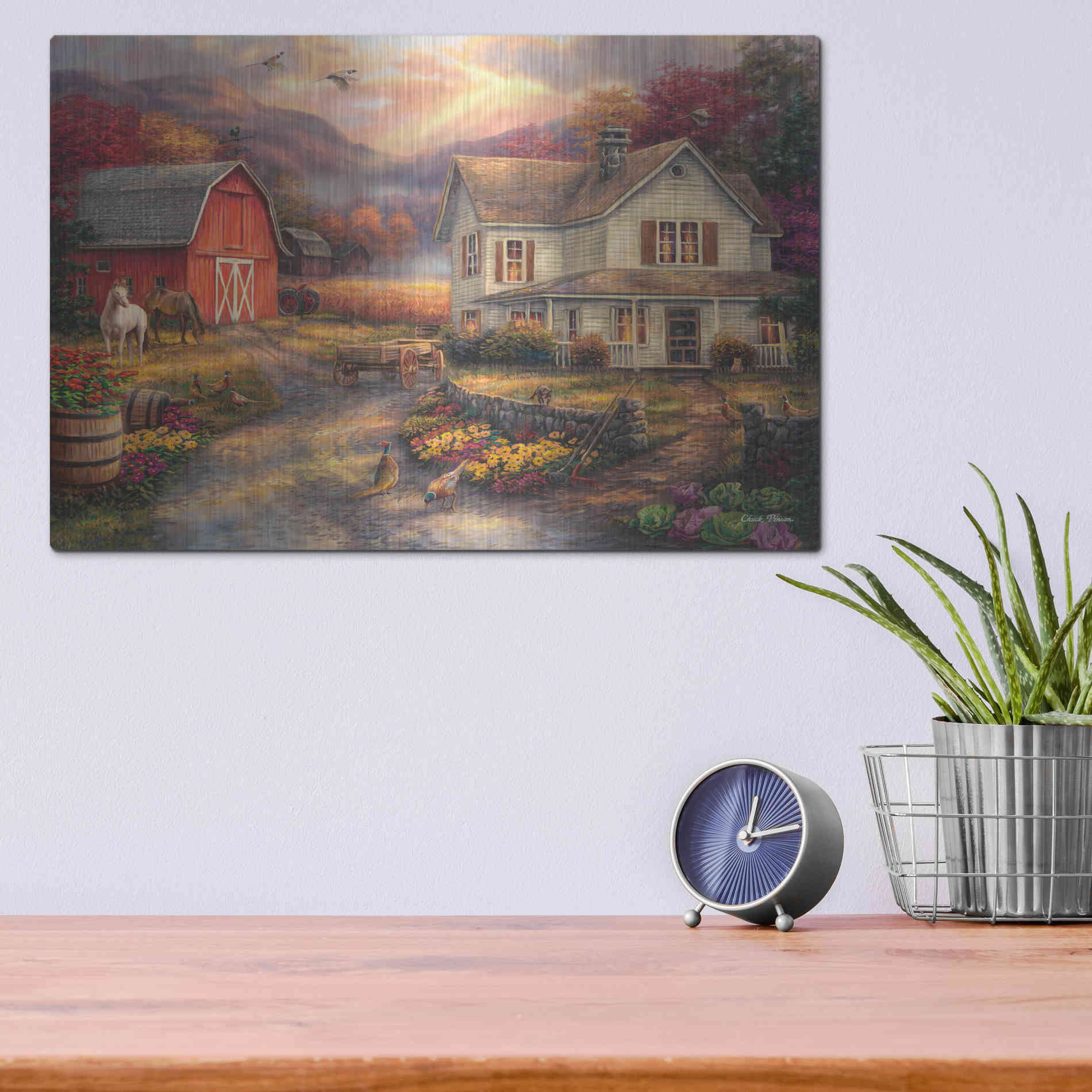 Luxe Metal Art 'Relaxing on the Farm' by Chuck Pinson, Metal Wall Art,16x12