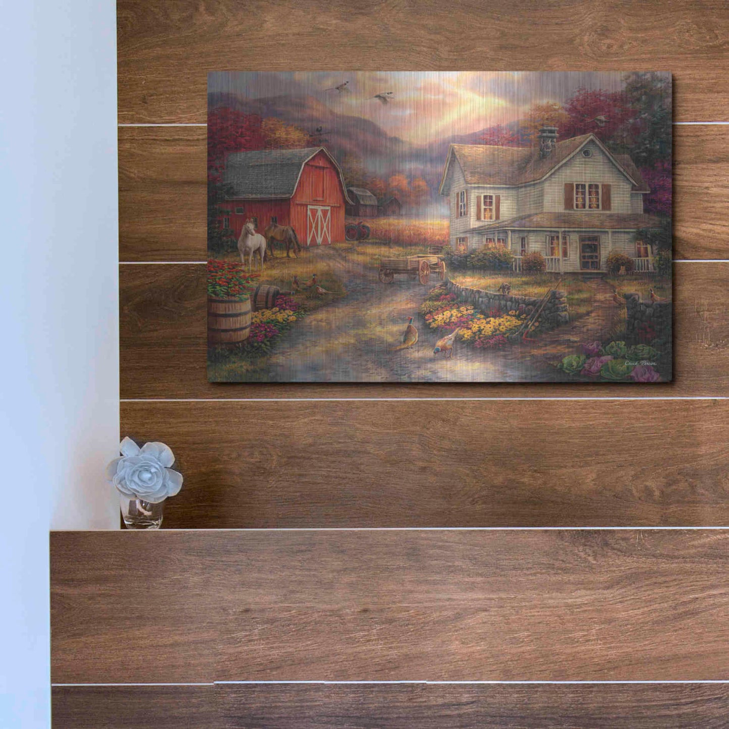 Luxe Metal Art 'Relaxing on the Farm' by Chuck Pinson, Metal Wall Art,16x12