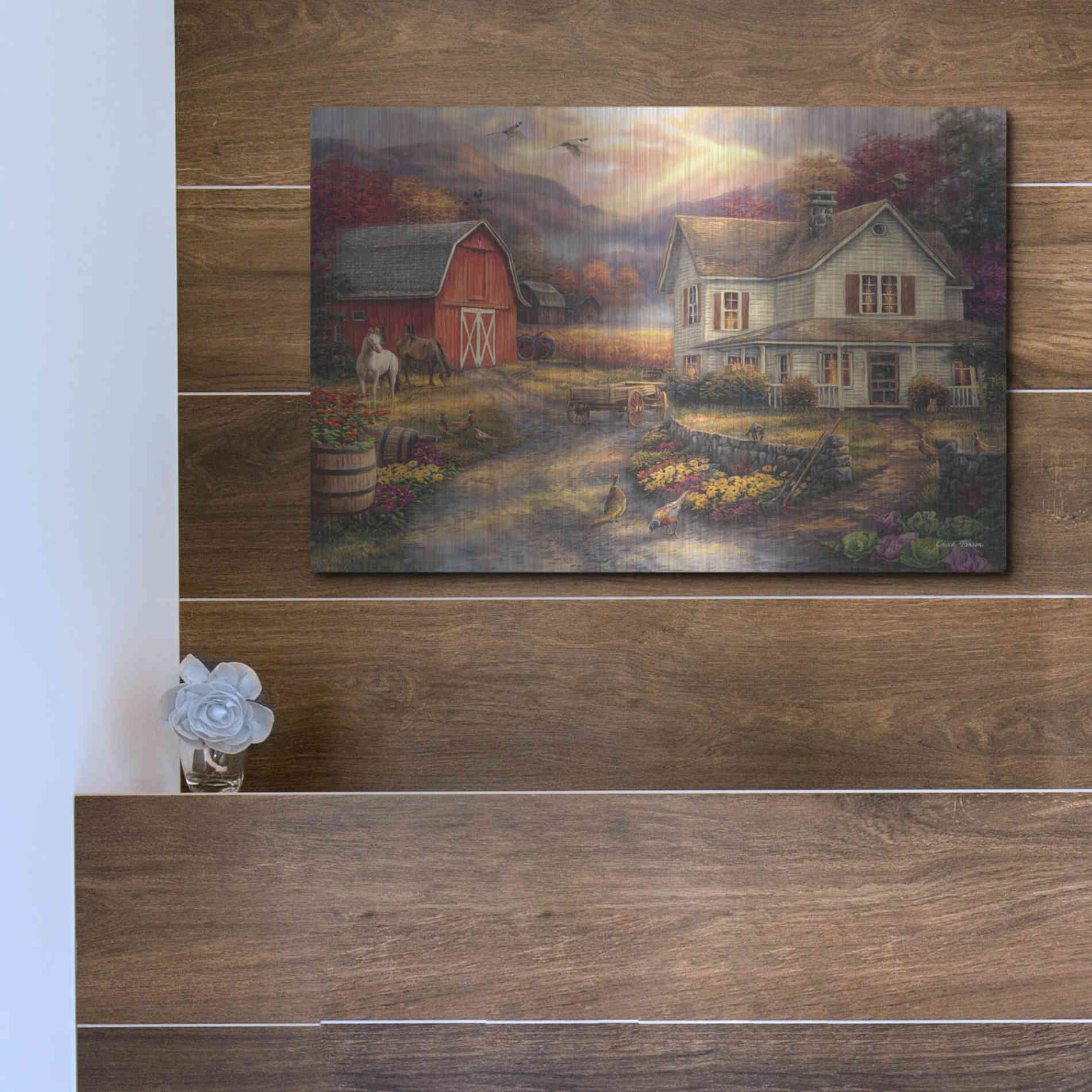 Luxe Metal Art 'Relaxing on the Farm' by Chuck Pinson, Metal Wall Art,16x12