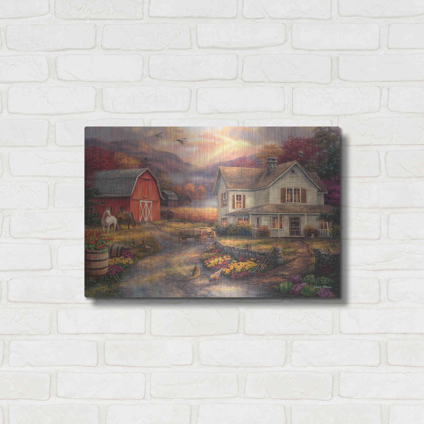 Luxe Metal Art 'Relaxing on the Farm' by Chuck Pinson, Metal Wall Art,24x16