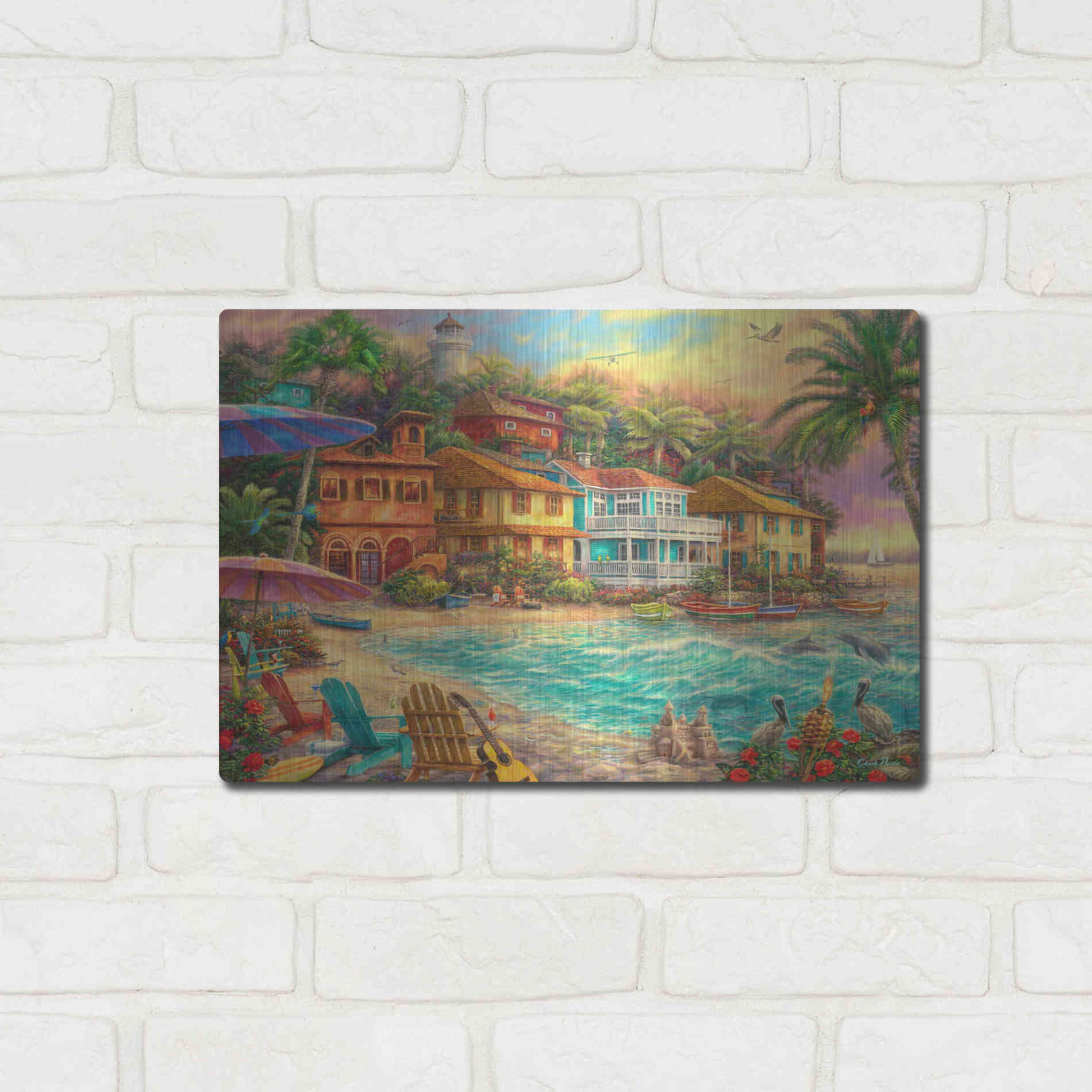 Luxe Metal Art 'Island Time' by Chuck Pinson, Metal Wall Art,16x12