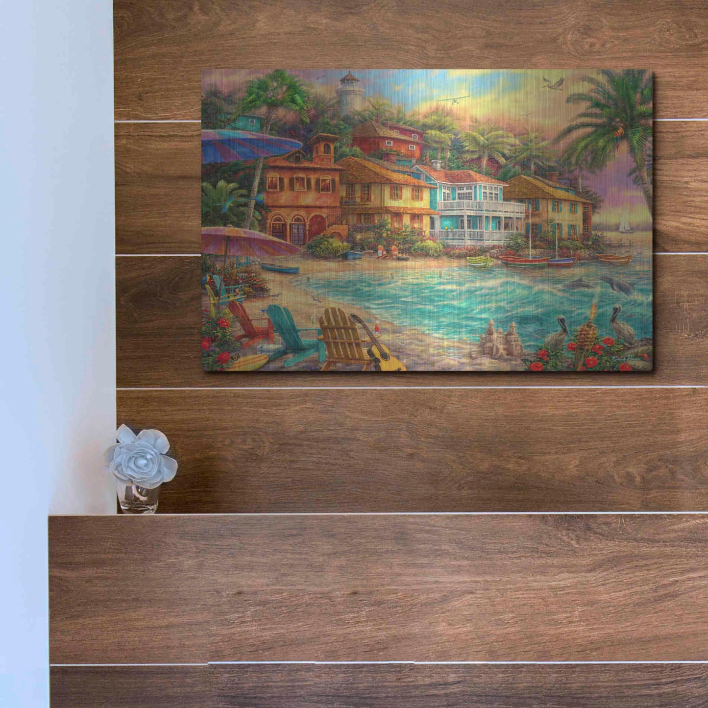 Luxe Metal Art 'Island Time' by Chuck Pinson, Metal Wall Art,16x12