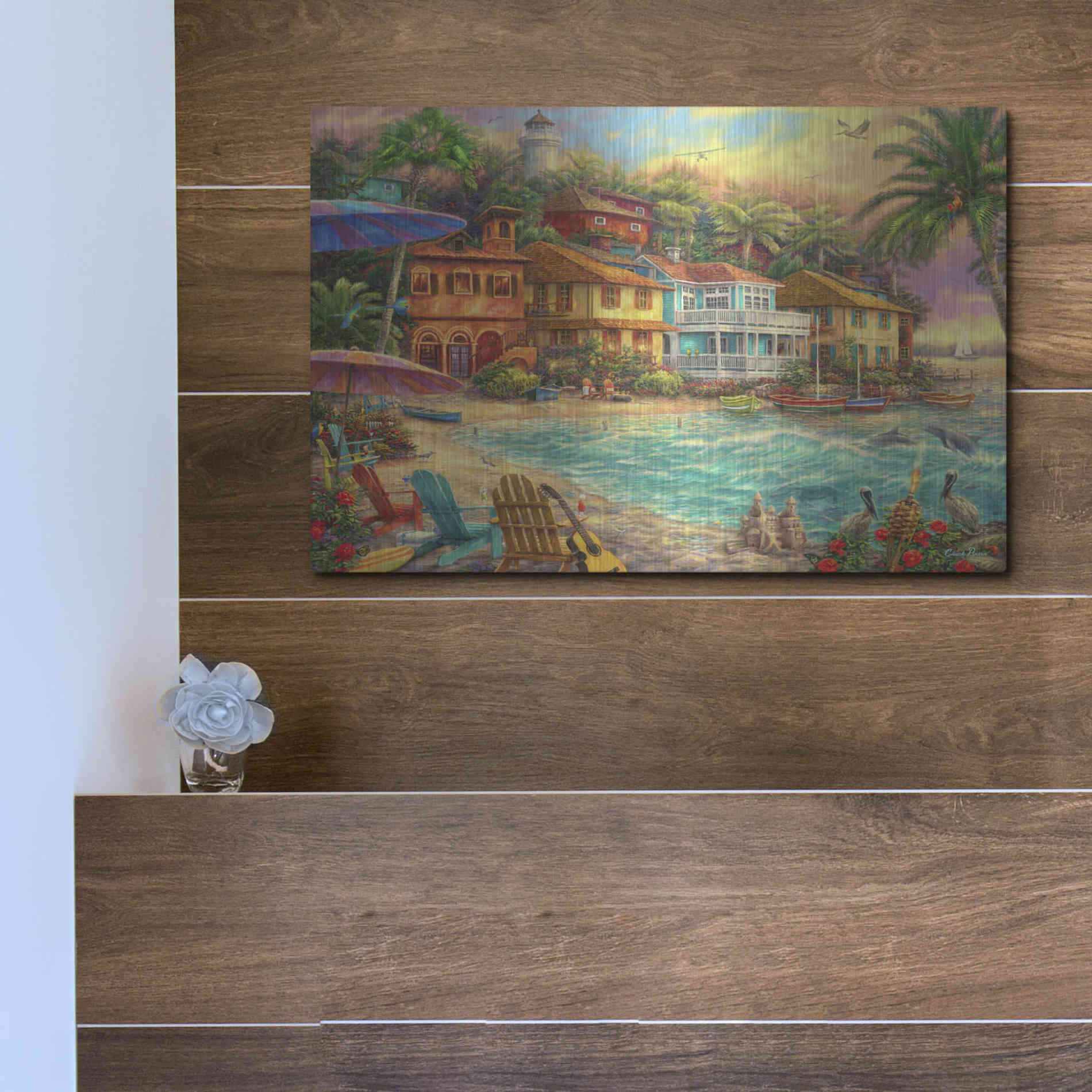 Luxe Metal Art 'Island Time' by Chuck Pinson, Metal Wall Art,16x12