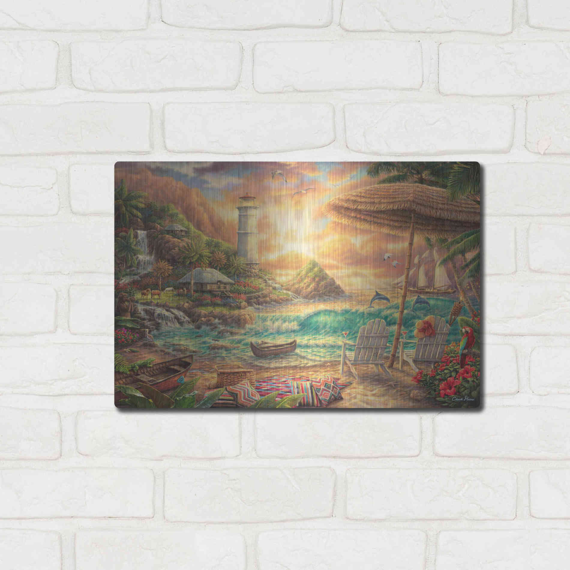 Luxe Metal Art 'Love the Beach' by Chuck Pinson, Metal Wall Art,16x12