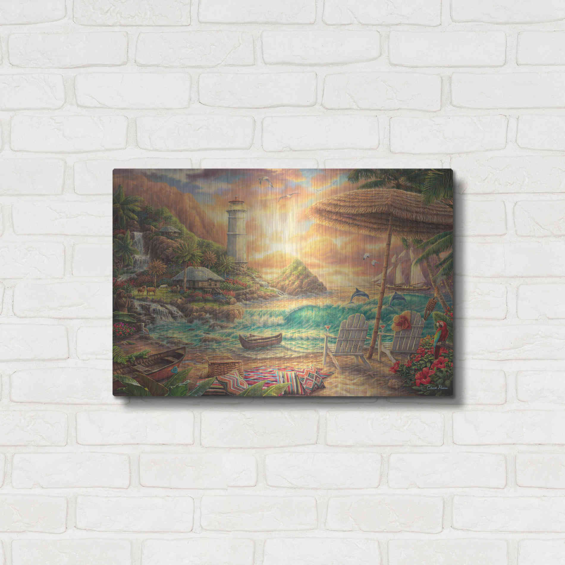 Luxe Metal Art 'Love the Beach' by Chuck Pinson, Metal Wall Art,24x16