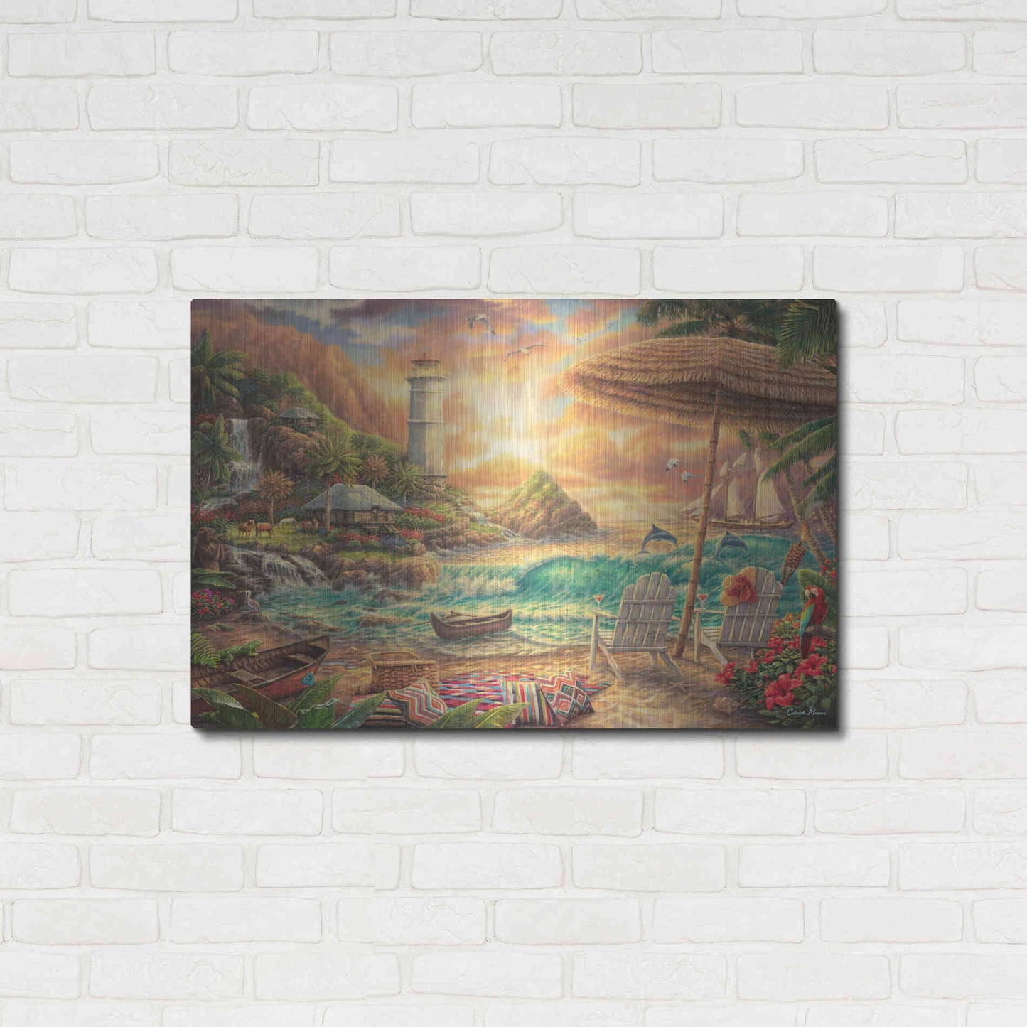 Luxe Metal Art 'Love the Beach' by Chuck Pinson, Metal Wall Art,36x24