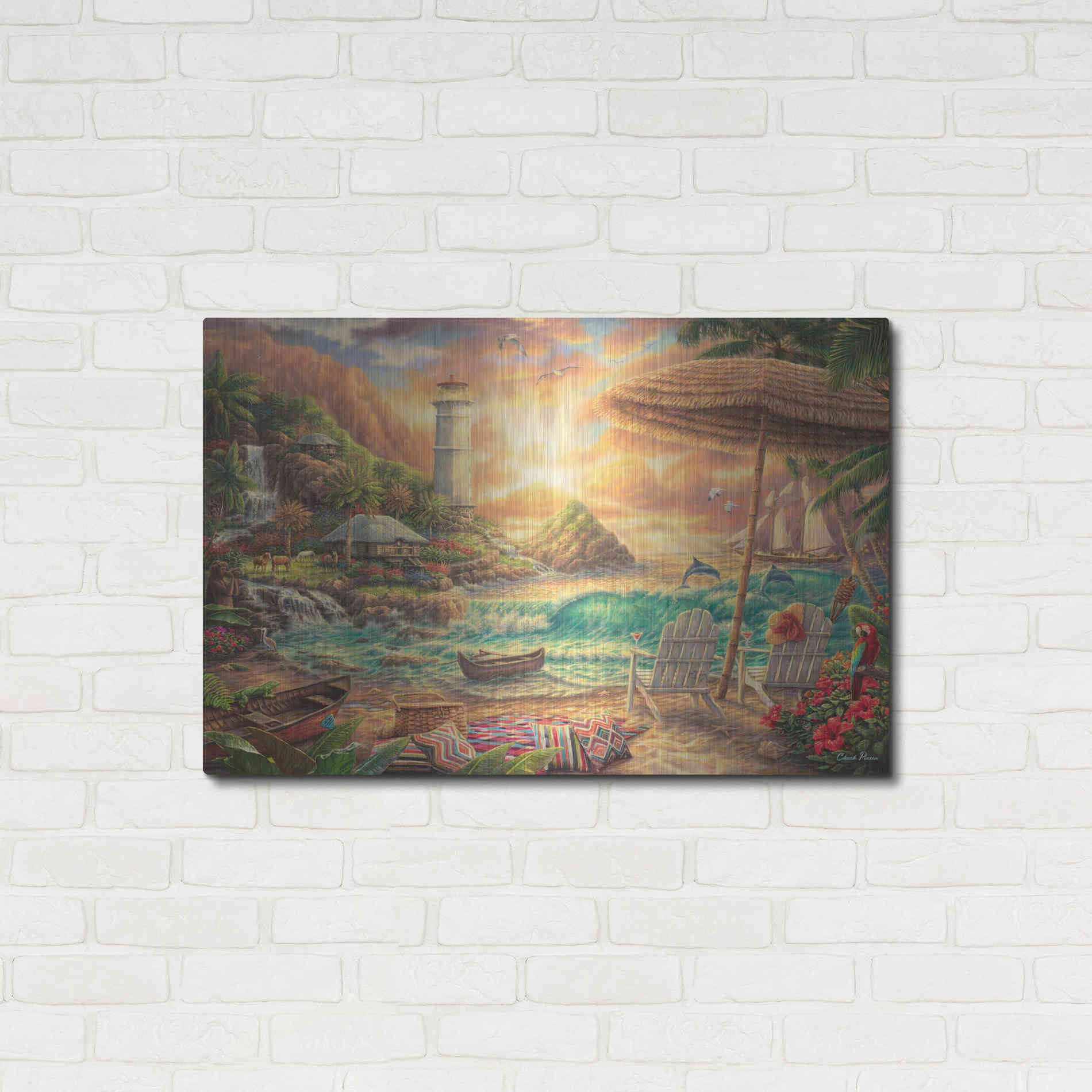 Luxe Metal Art 'Love the Beach' by Chuck Pinson, Metal Wall Art,36x24