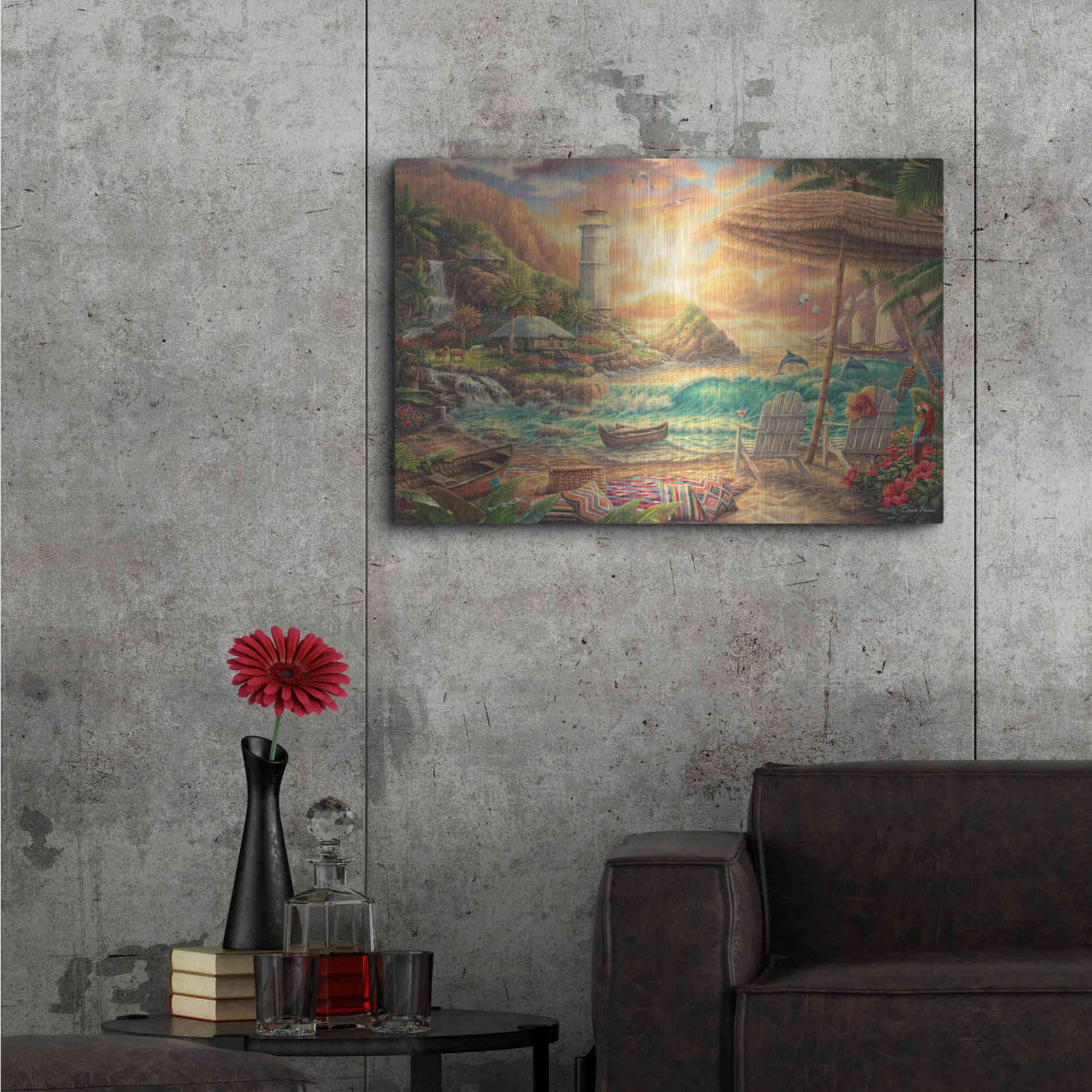 Luxe Metal Art 'Love the Beach' by Chuck Pinson, Metal Wall Art,36x24