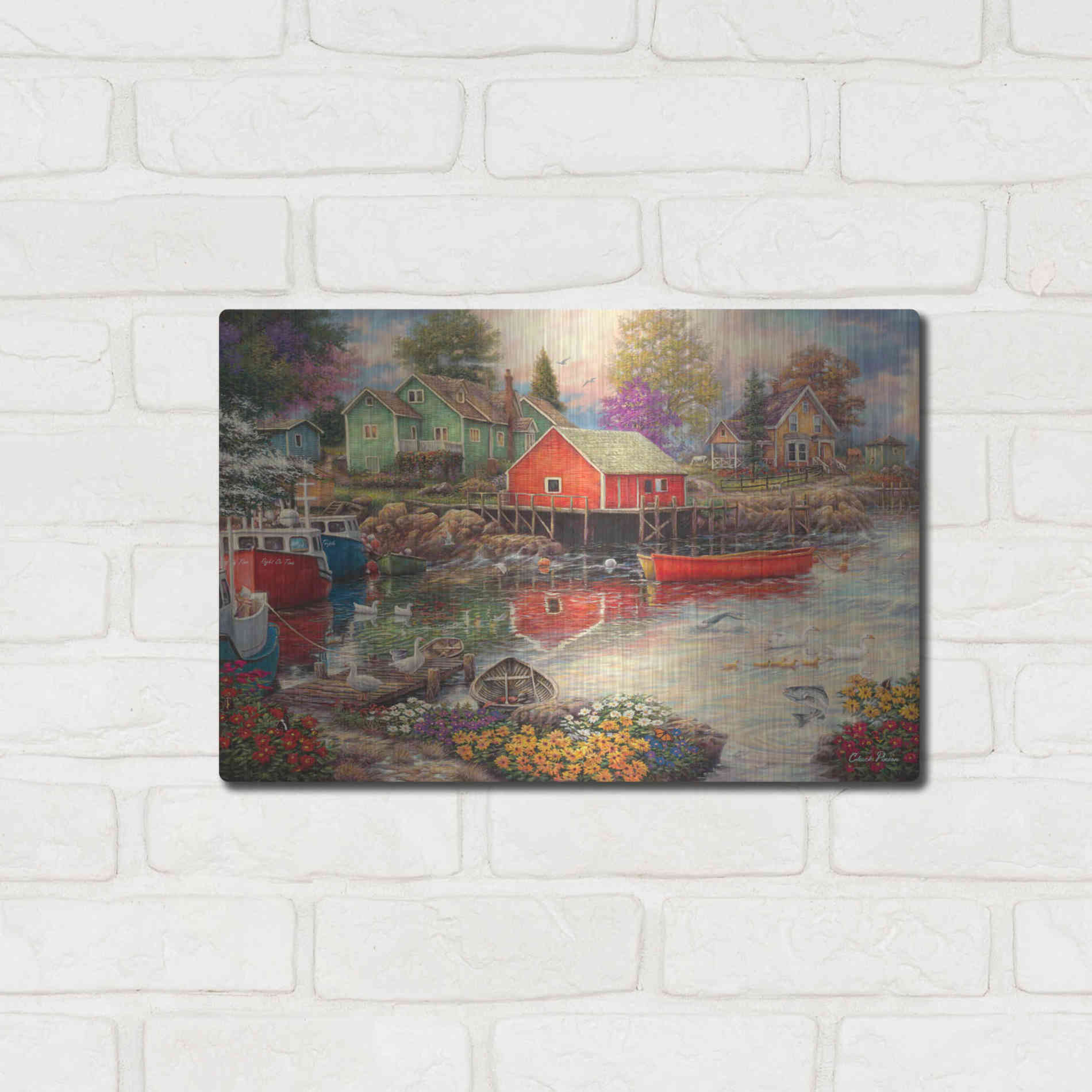 Luxe Metal Art 'Quiet Cove' by Chuck Pinson, Metal Wall Art,16x12