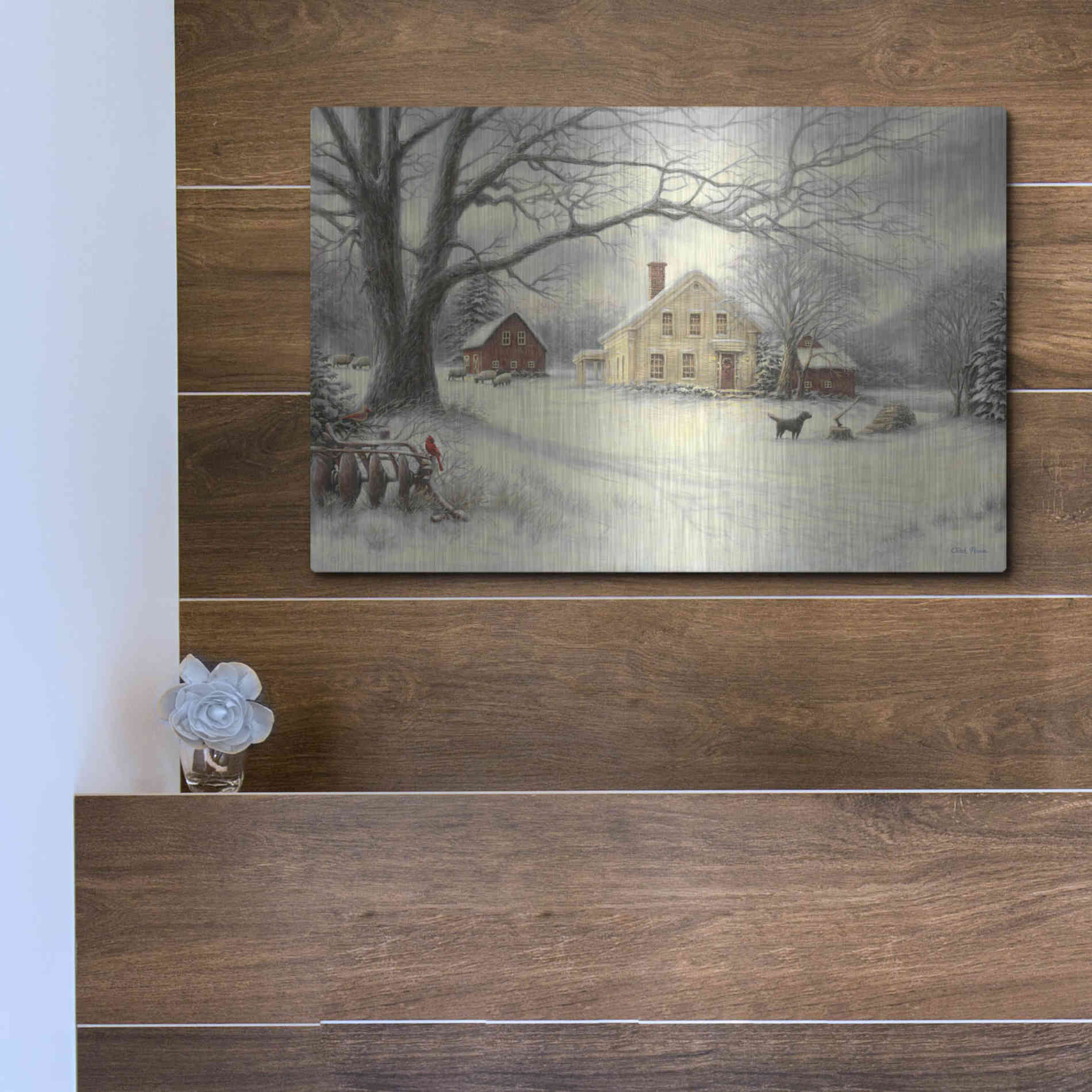 Luxe Metal Art 'Old Country Farm' by Chuck Pinson, Metal Wall Art,16x12