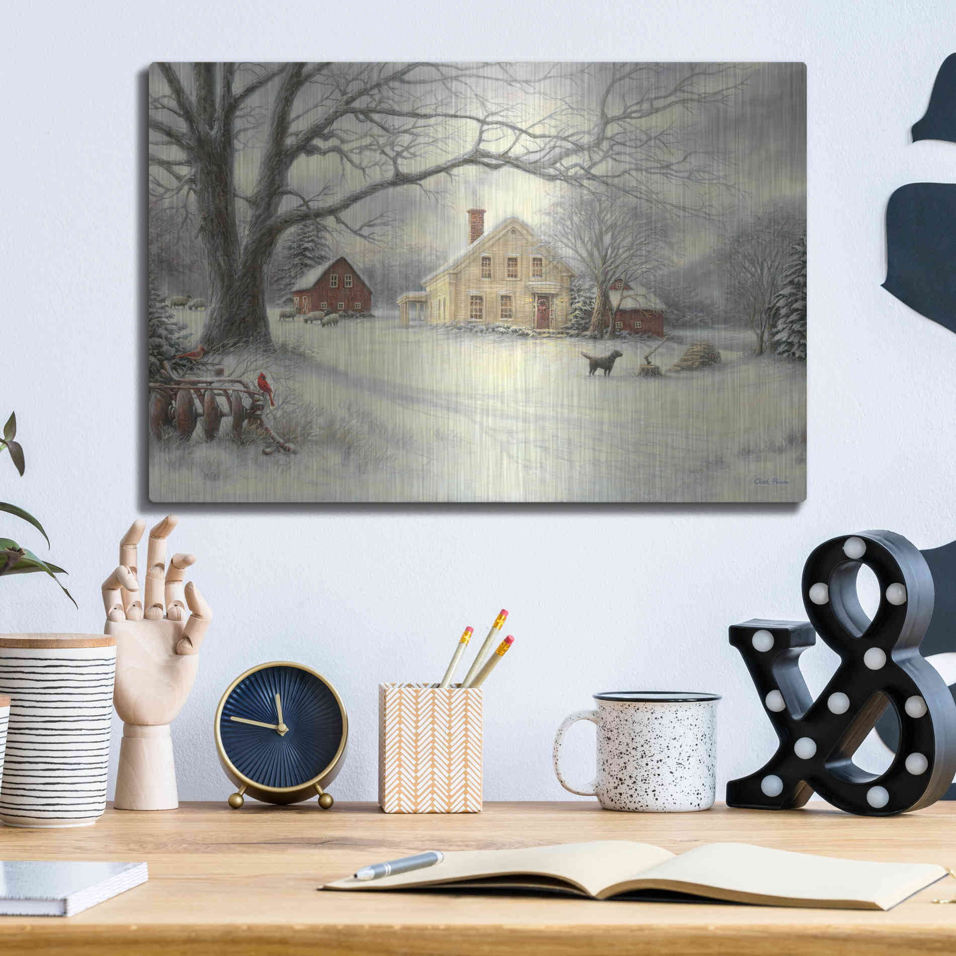Luxe Metal Art 'Old Country Farm' by Chuck Pinson, Metal Wall Art,16x12