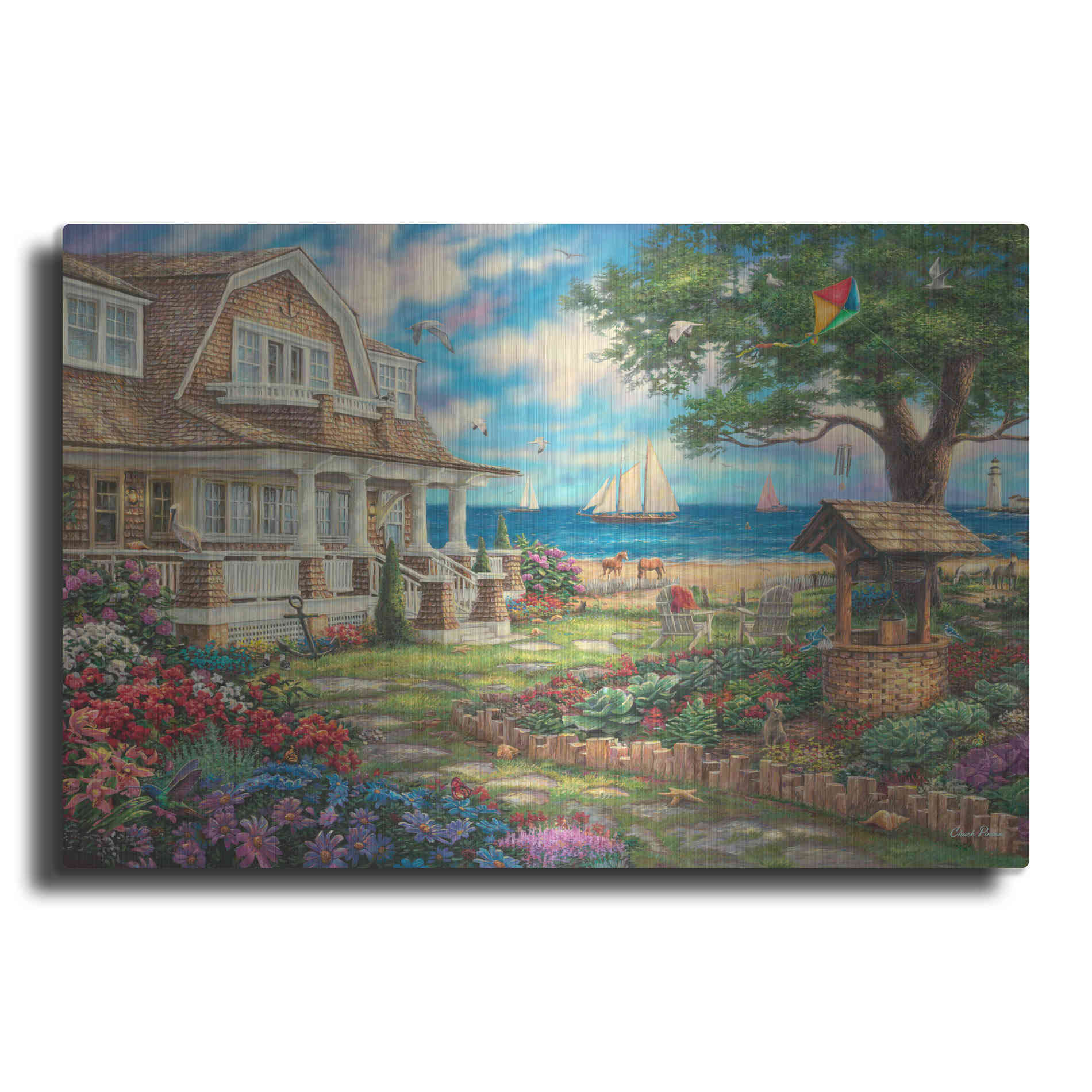 Luxe Metal Art 'Sea Garden Cottage' by Chuck Pinson, Metal Wall Art