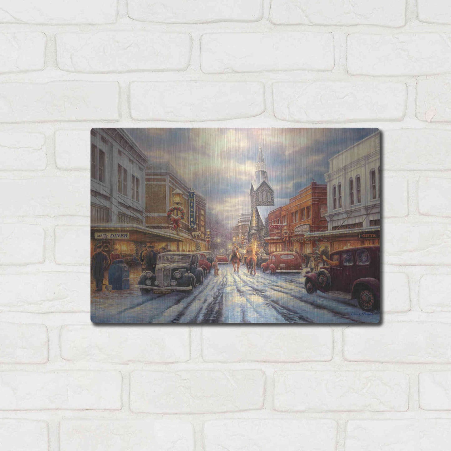 Luxe Metal Art 'The Warmth of Small Town Living' by Chuck Pinson, Metal Wall Art,16x12