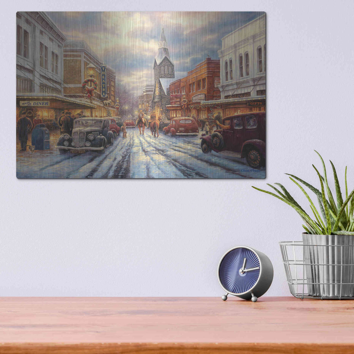 Luxe Metal Art 'The Warmth of Small Town Living' by Chuck Pinson, Metal Wall Art,16x12