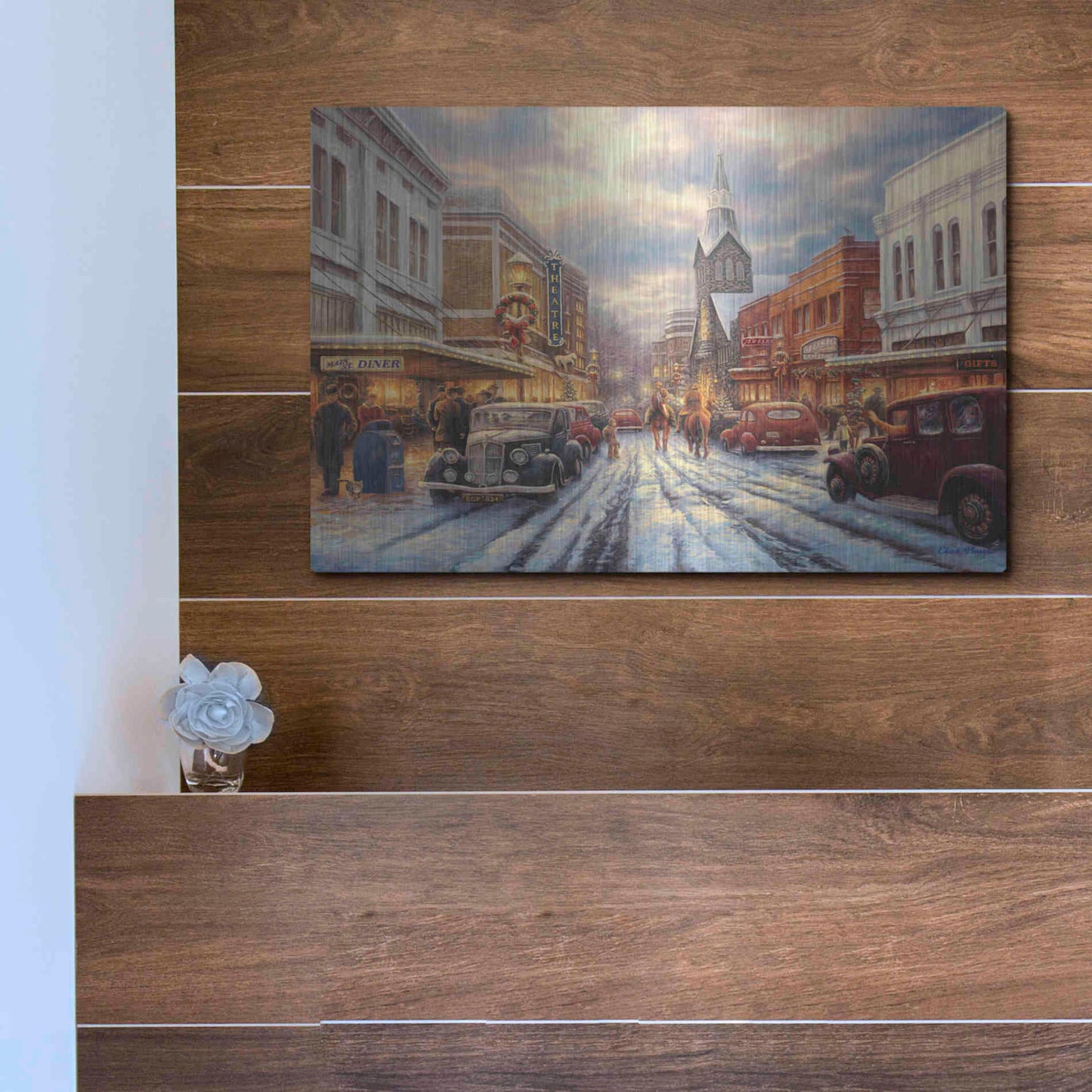 Luxe Metal Art 'The Warmth of Small Town Living' by Chuck Pinson, Metal Wall Art,16x12