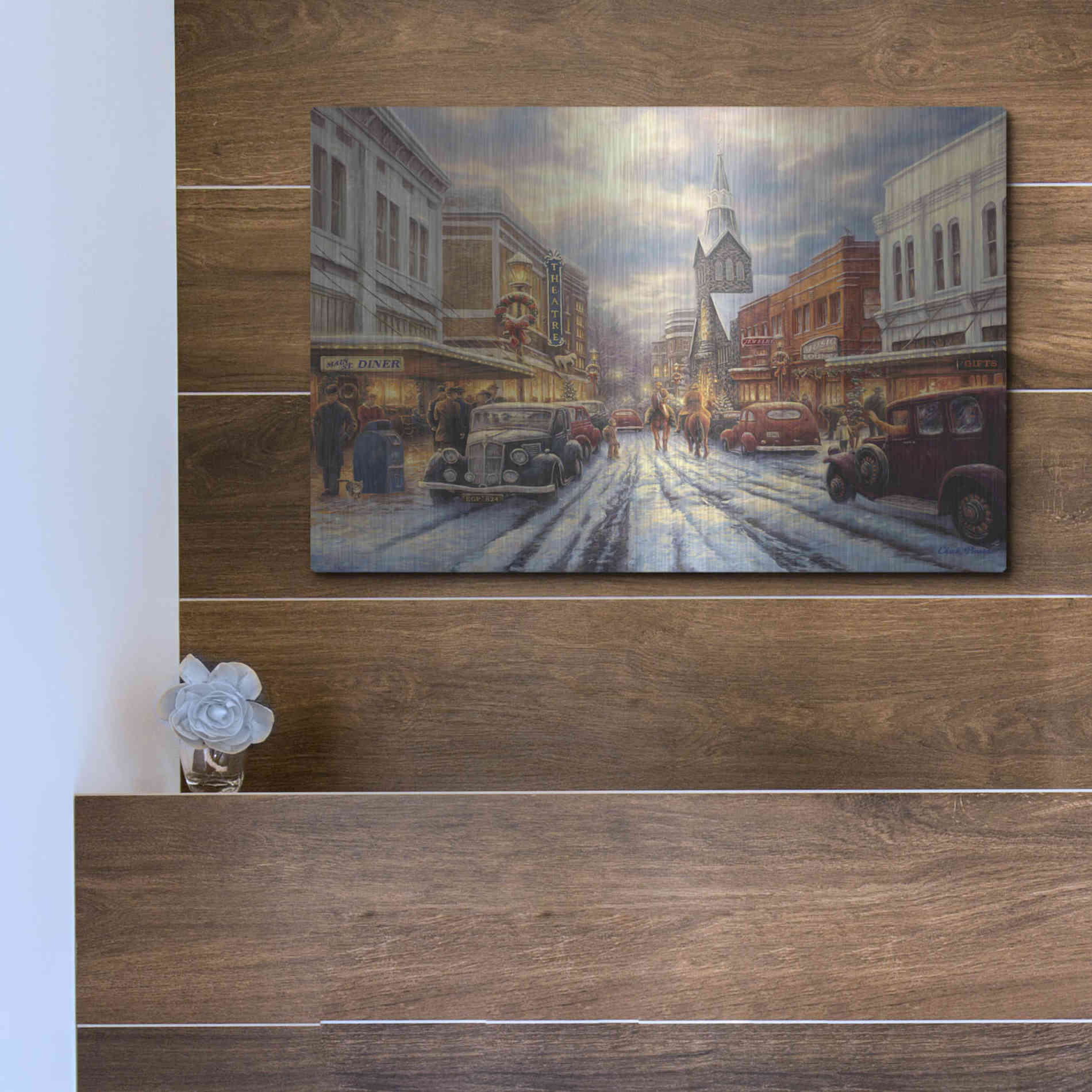 Luxe Metal Art 'The Warmth of Small Town Living' by Chuck Pinson, Metal Wall Art,16x12