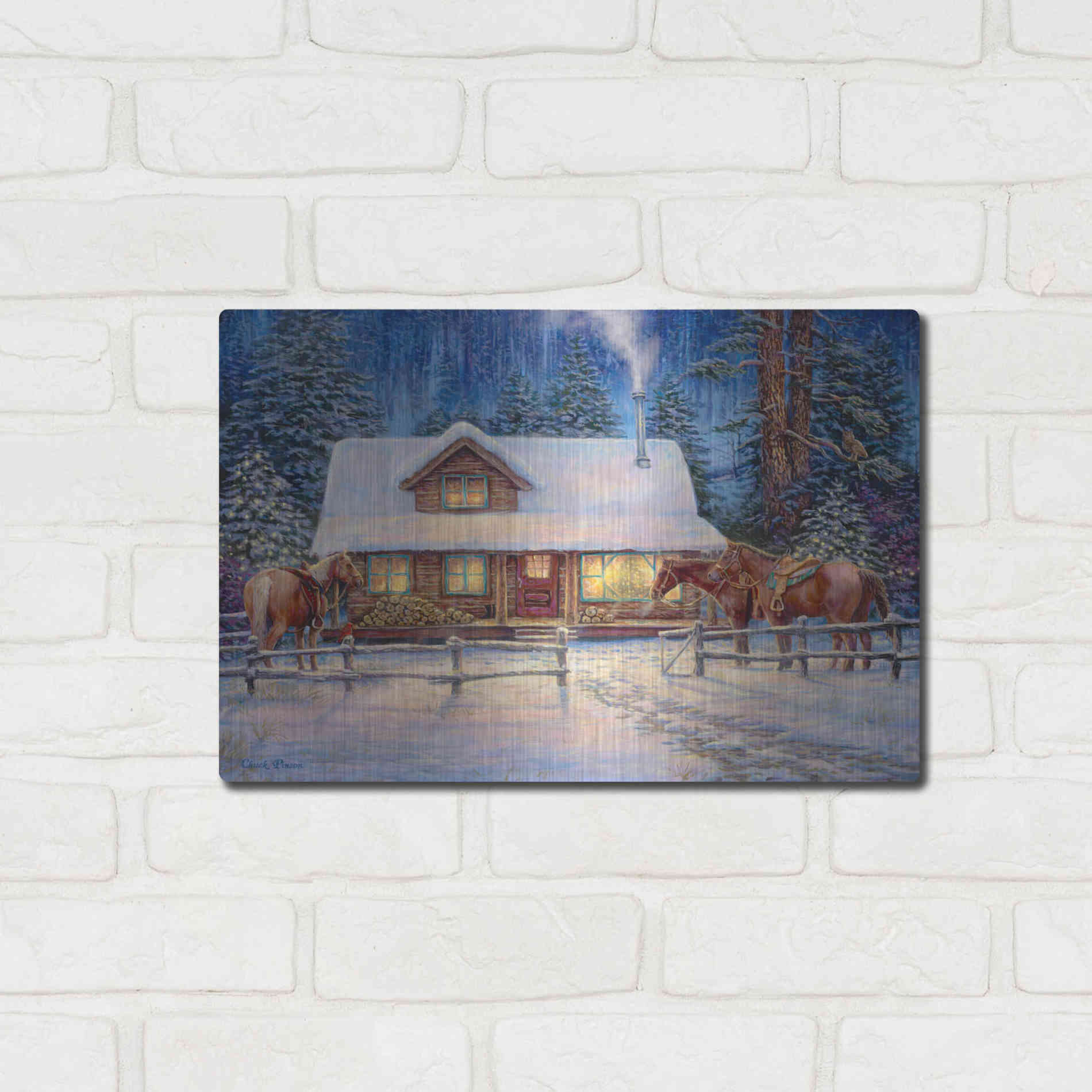 Luxe Metal Art 'Winter's Oasis' by Chuck Pinson, Metal Wall Art,16x12