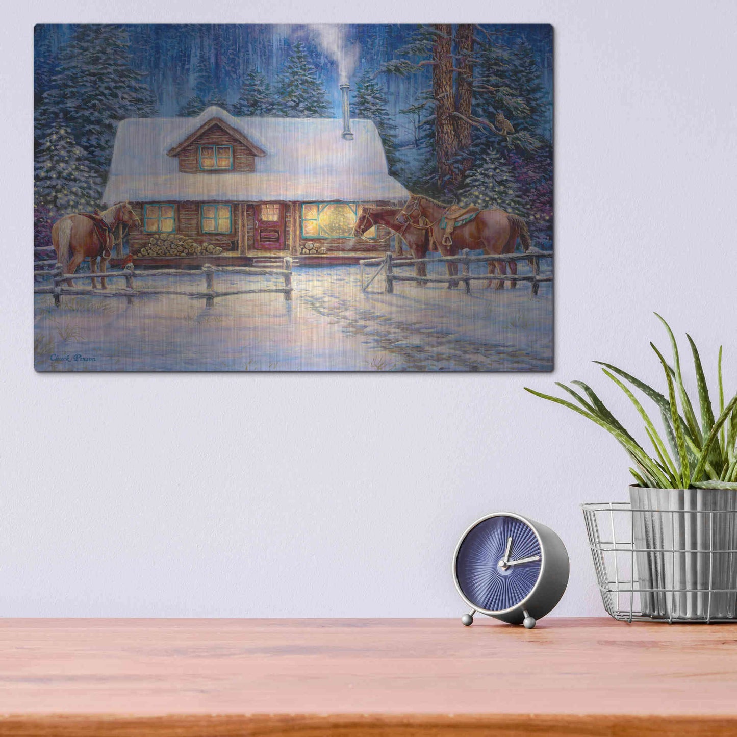 Luxe Metal Art 'Winter's Oasis' by Chuck Pinson, Metal Wall Art,16x12