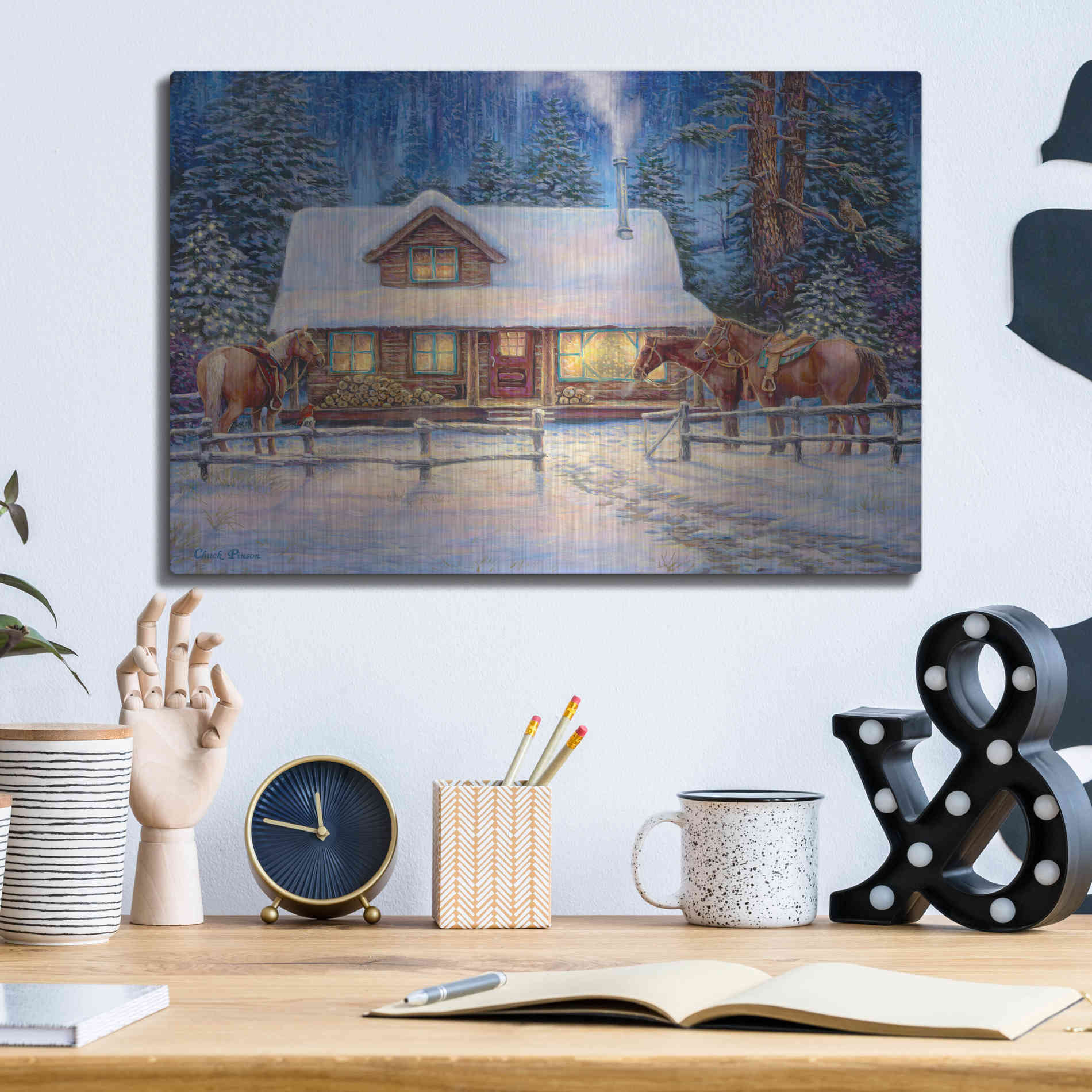 Luxe Metal Art 'Winter's Oasis' by Chuck Pinson, Metal Wall Art,16x12