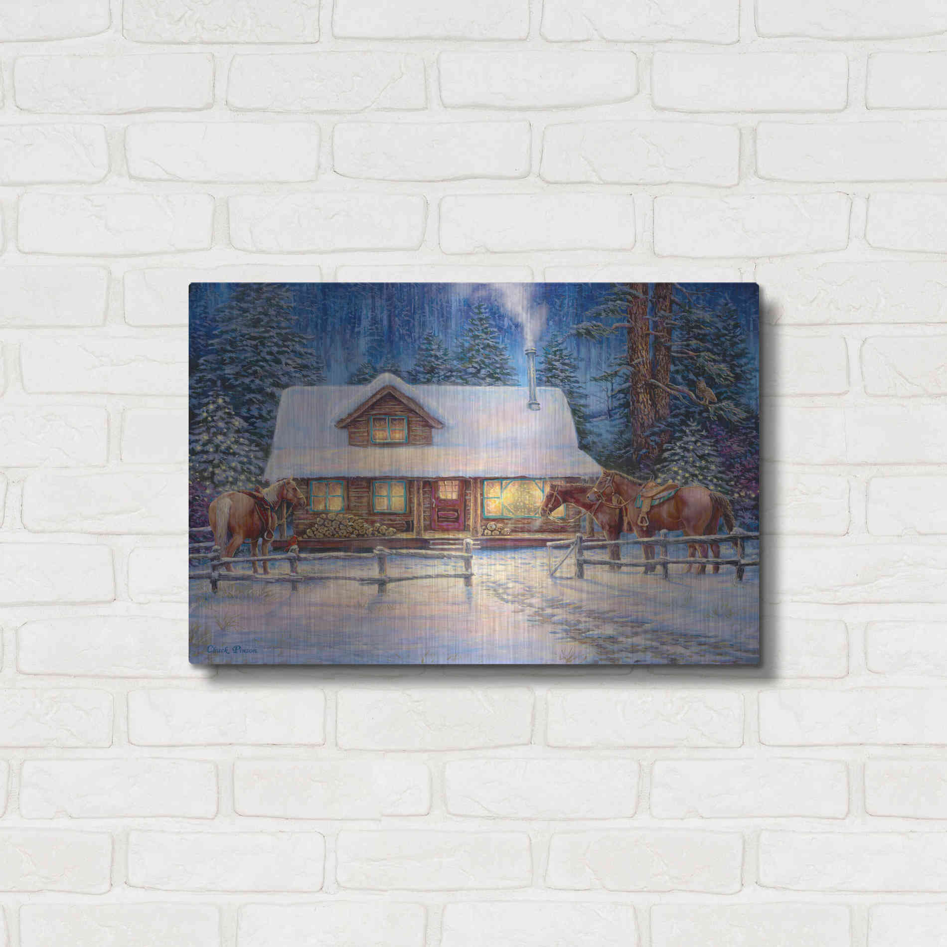 Luxe Metal Art 'Winter's Oasis' by Chuck Pinson, Metal Wall Art,24x16