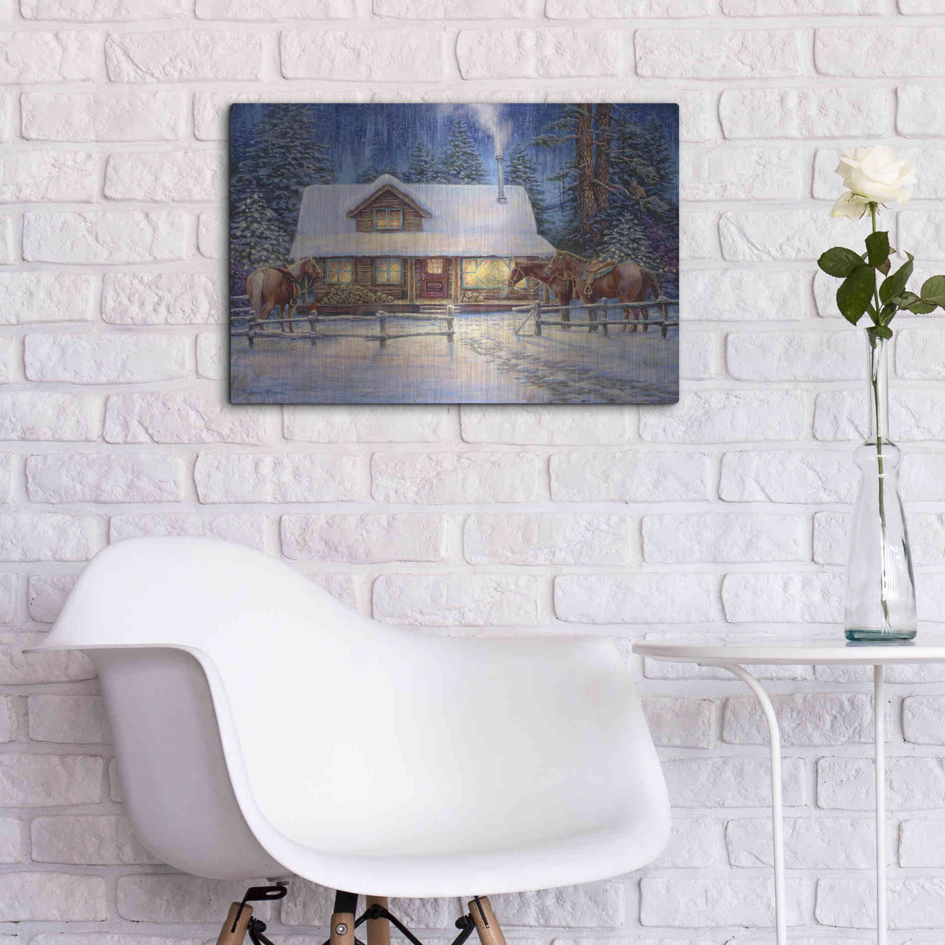 Luxe Metal Art 'Winter's Oasis' by Chuck Pinson, Metal Wall Art,24x16