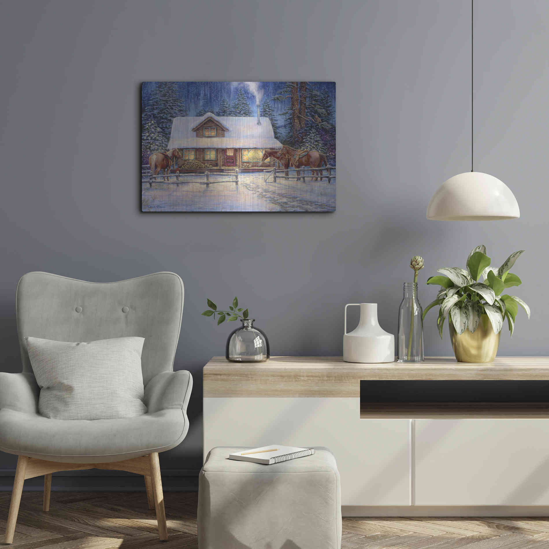 Luxe Metal Art 'Winter's Oasis' by Chuck Pinson, Metal Wall Art,24x16