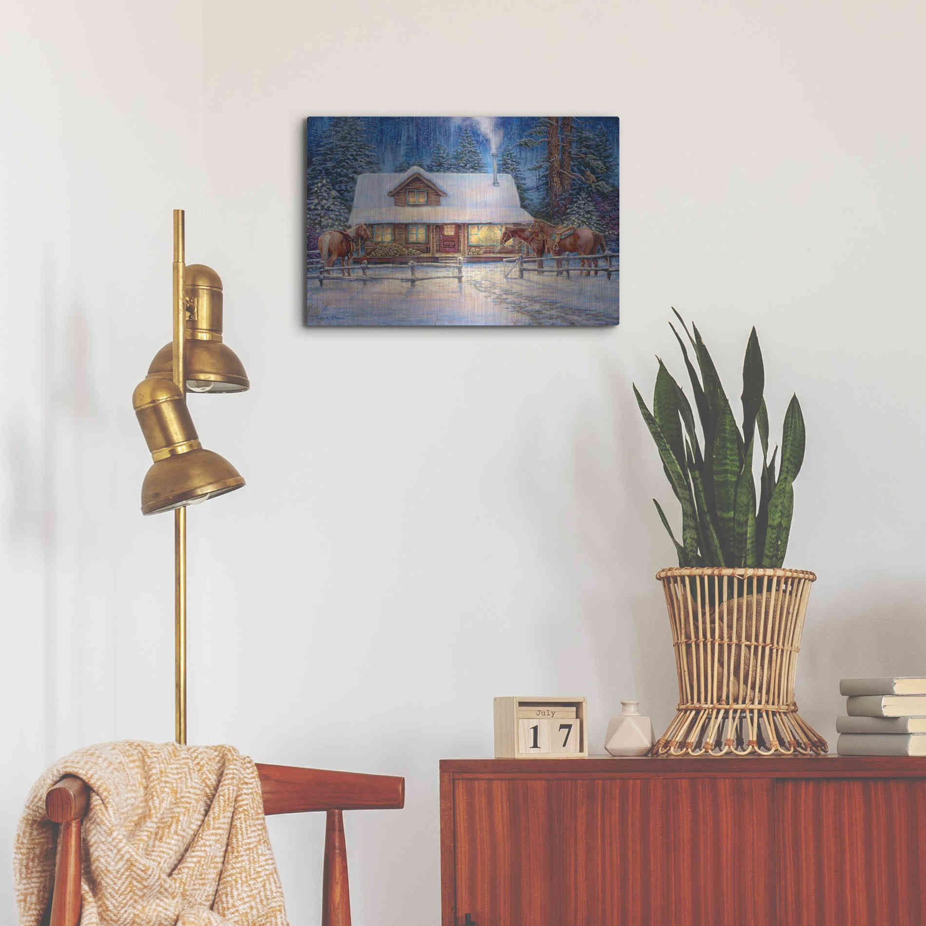 Luxe Metal Art 'Winter's Oasis' by Chuck Pinson, Metal Wall Art,24x16