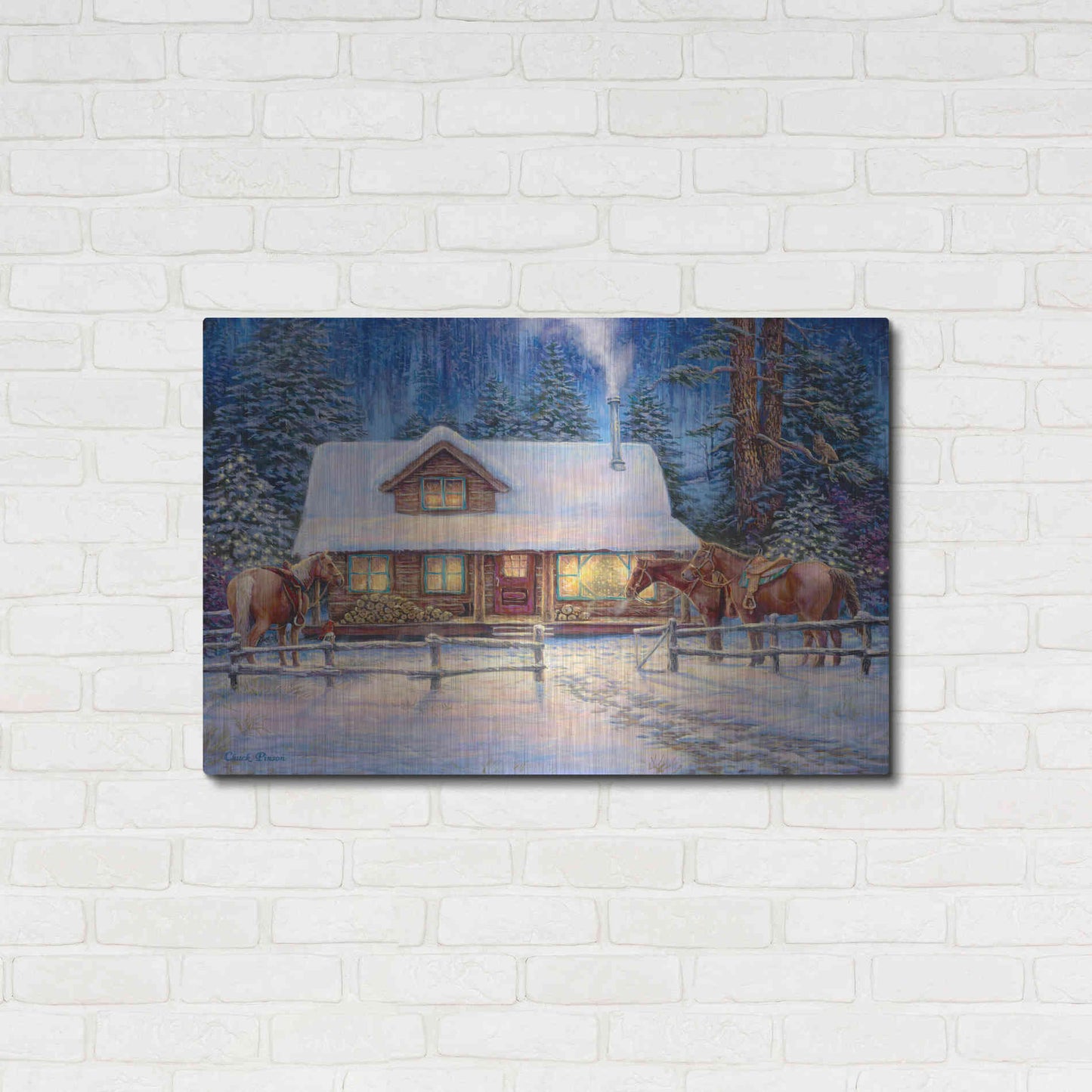 Luxe Metal Art 'Winter's Oasis' by Chuck Pinson, Metal Wall Art,36x24