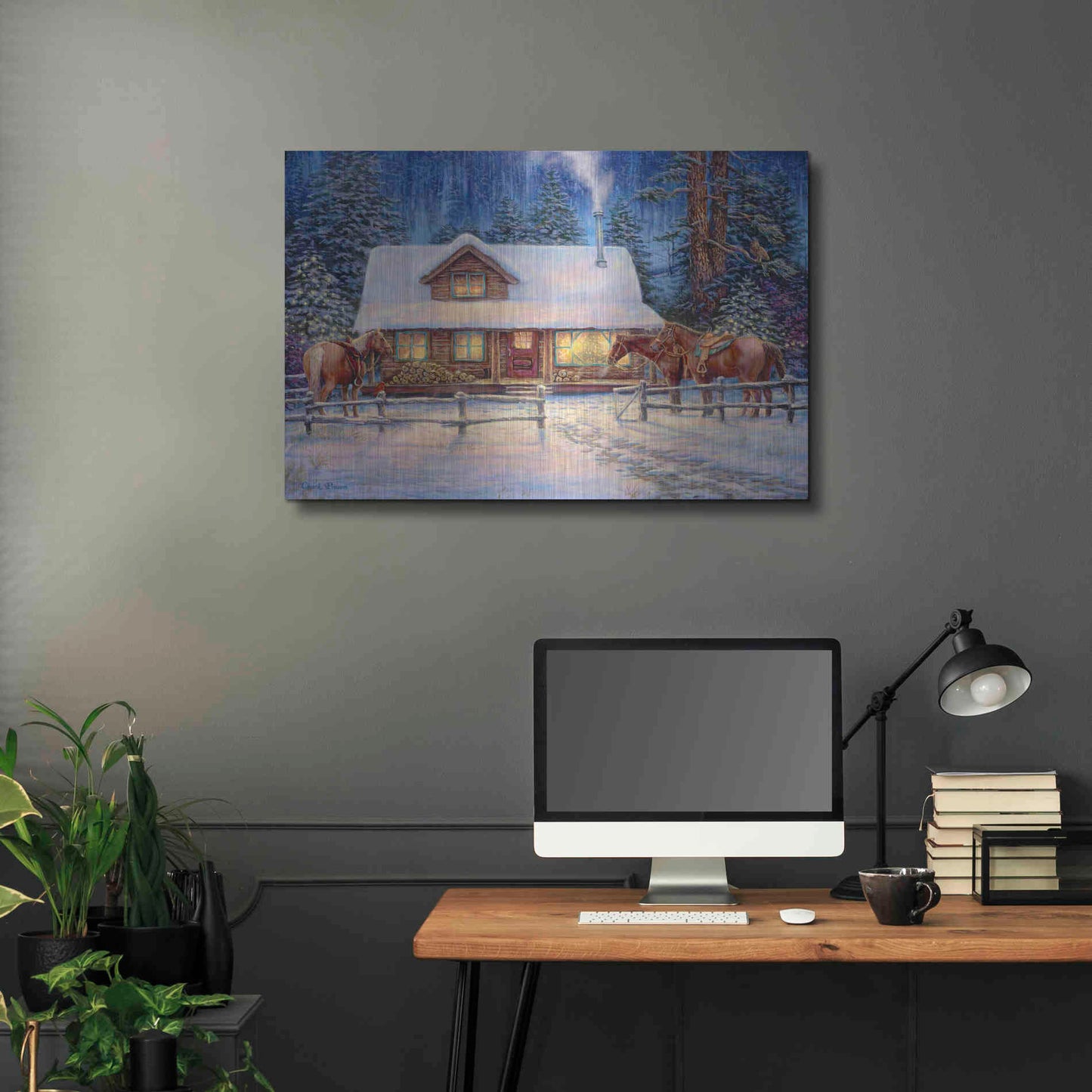 Luxe Metal Art 'Winter's Oasis' by Chuck Pinson, Metal Wall Art,36x24
